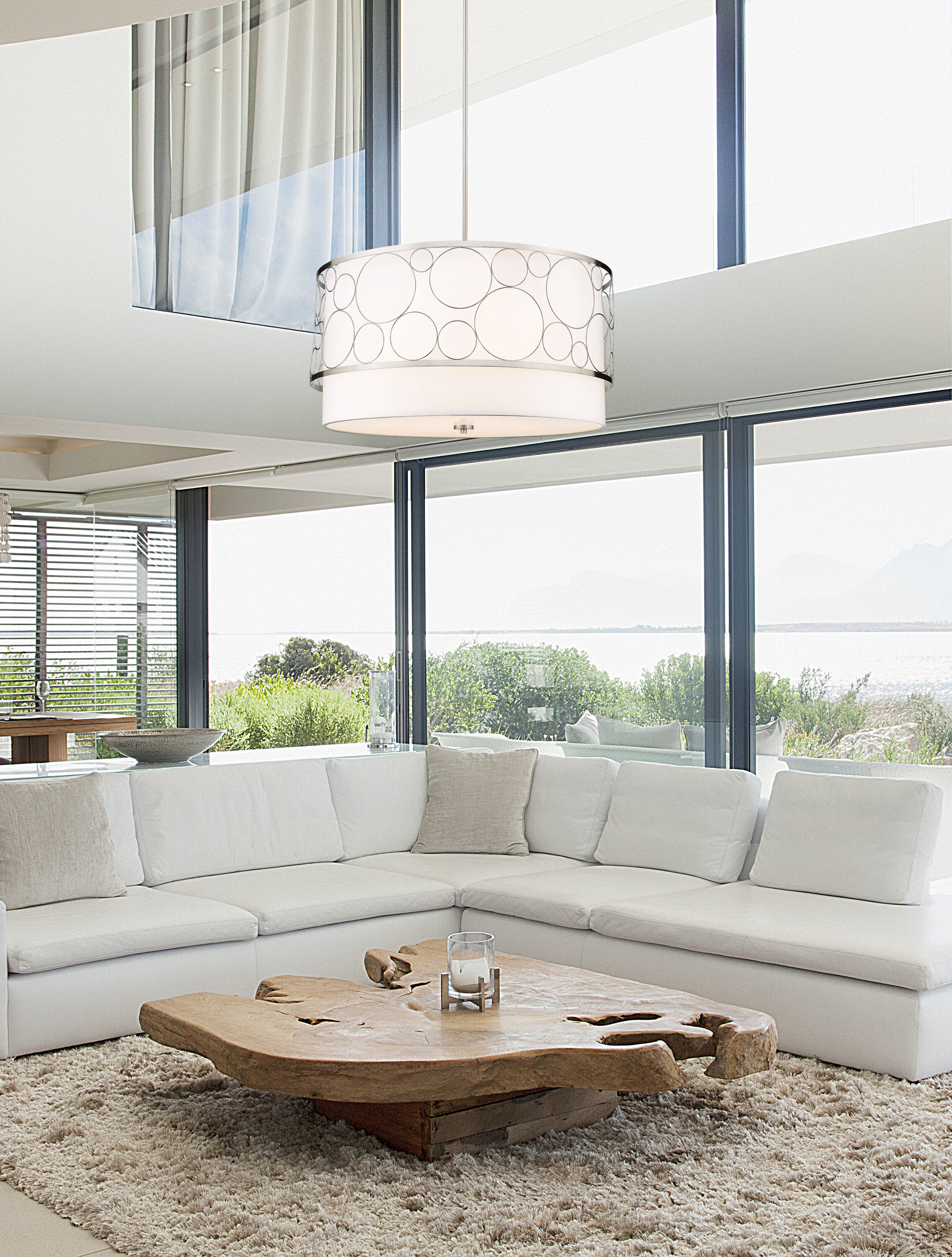 Brushed Nickel 32" Drum Chandelier with White Shade