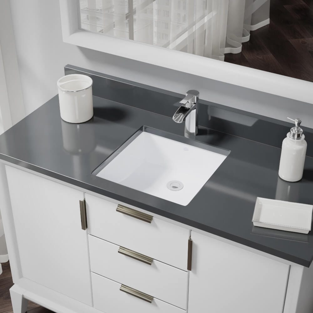 Rene R2-1003-W-PUD-C White Porcelain Undermount Rectangular Traditional Bathroom Sink with Drain Included (17-in x 17.5-in)