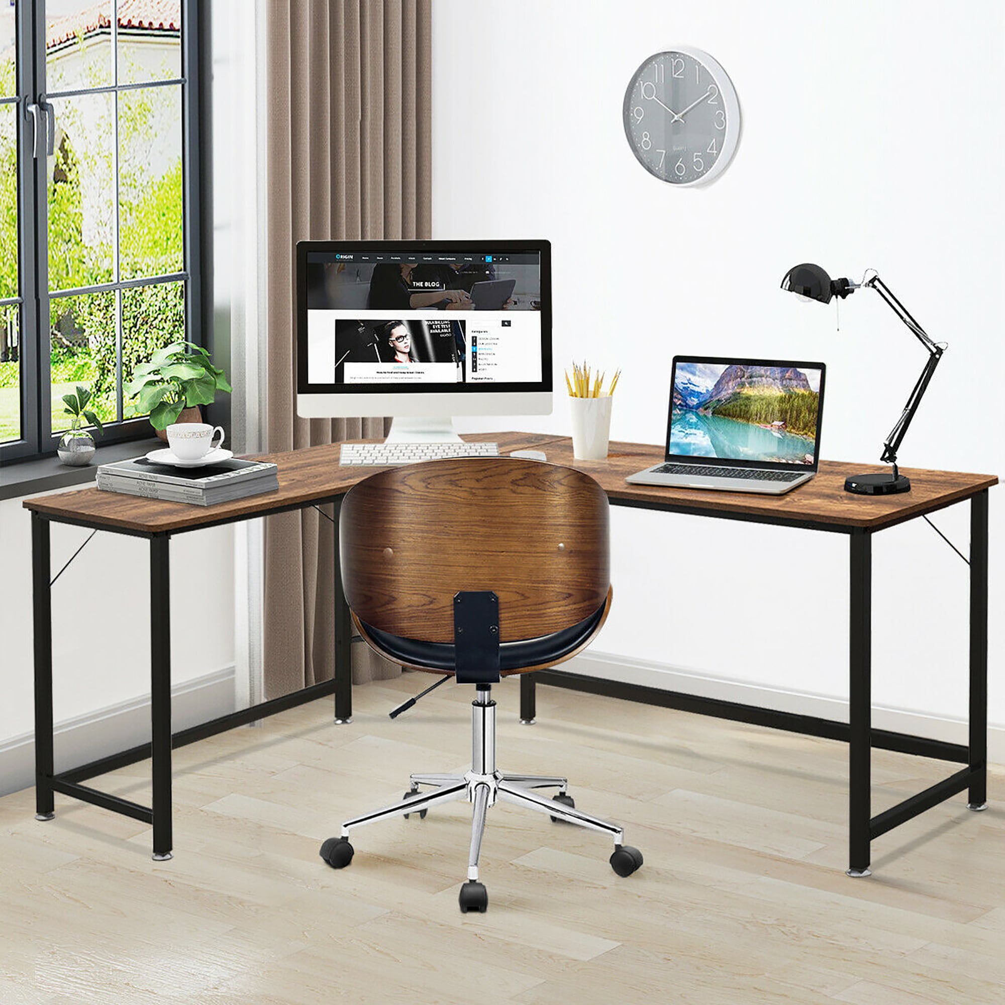 Goplus 49.5-in Brown Modern/Contemporary Corner Desk in the Desks 