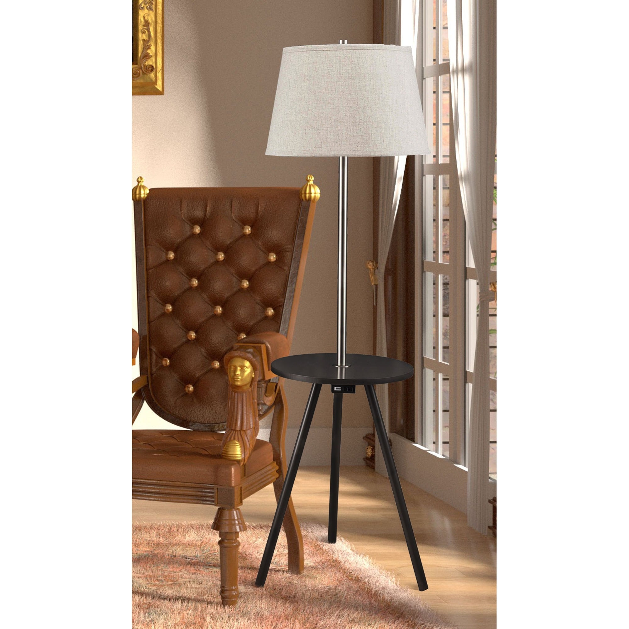 HyperDrop Cart 57-in H Round Sofa Side Table Lamp with Built-In Power Station for Living Room