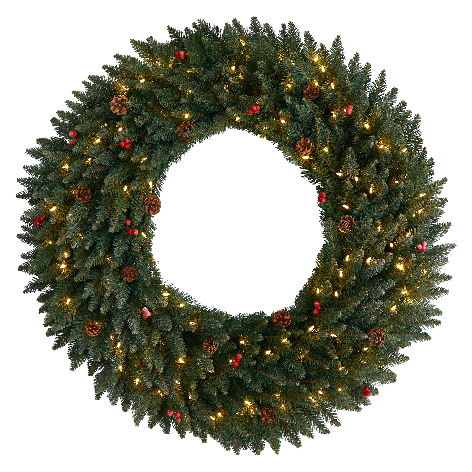 Nearly Natural W1286 48-in Flocked Pre-lit Indoor Green Pine Artificial Christmas Wreath