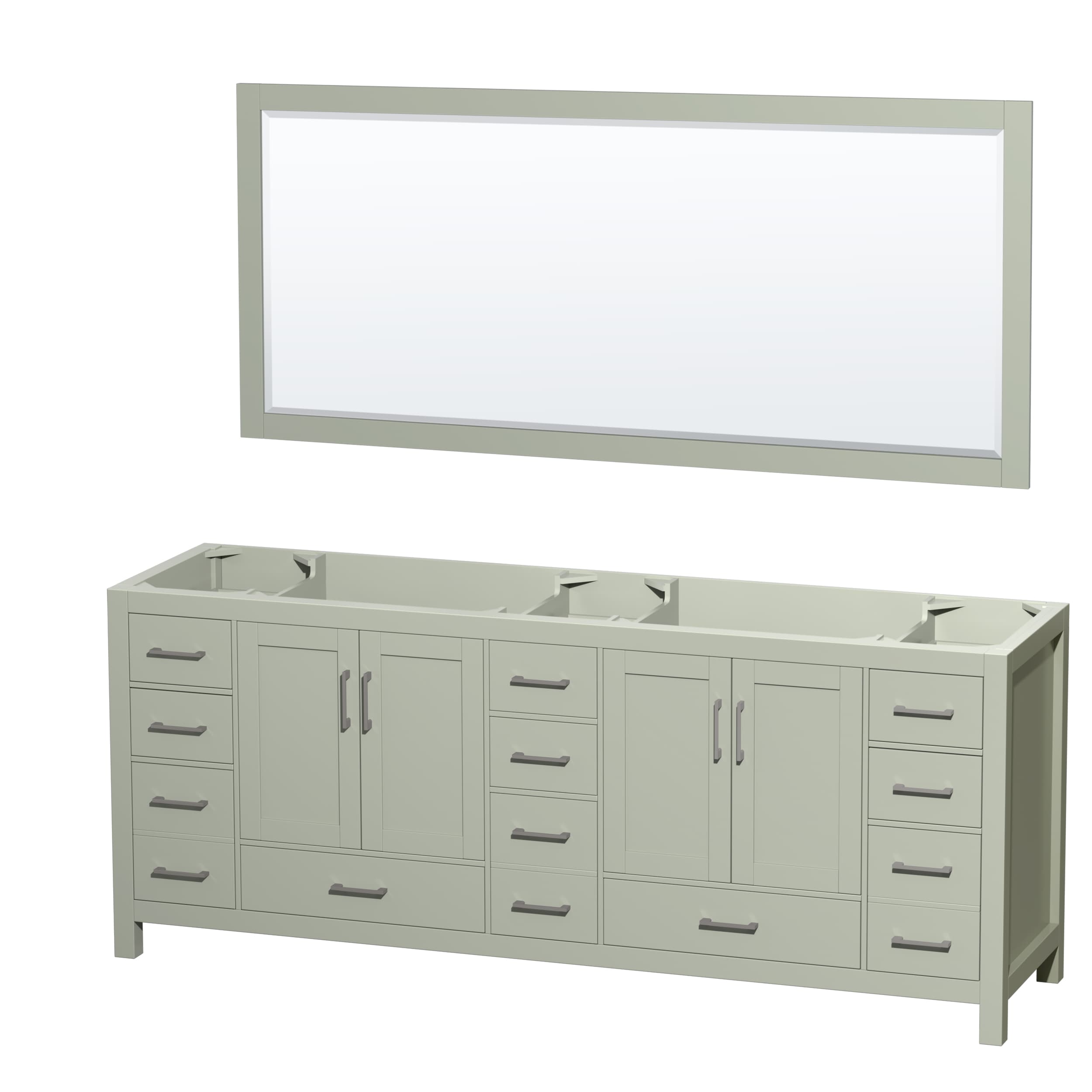 Wyndham Collection WCS141484DLGCXSXXM70 Sheffield 84-in Light Green Bathroom Vanity Base Cabinet without Top (Mirror Included)