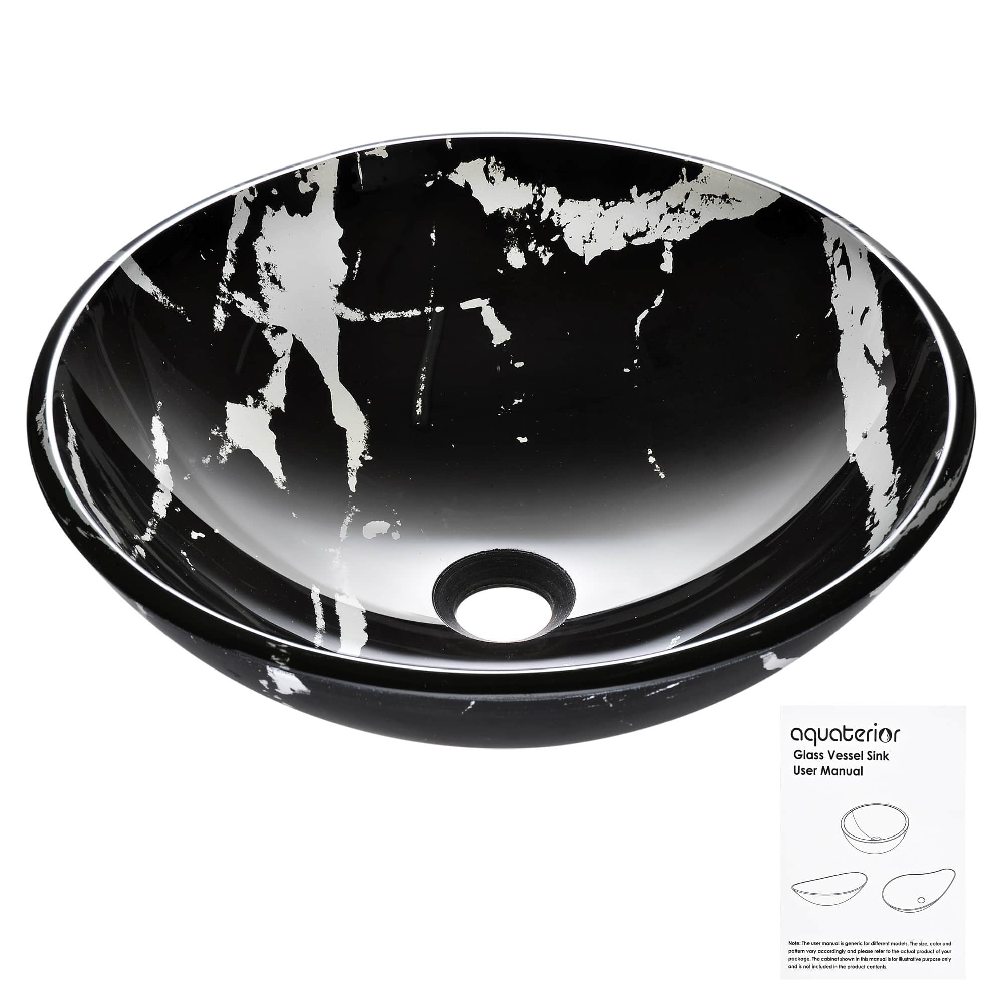 Yescom 80GSK004-420RND-LO Tempered Glass Round Vessel Sink Artistic Marbling Pattern Above Counter Bathroom Lavatory Vanity Bowl Basin