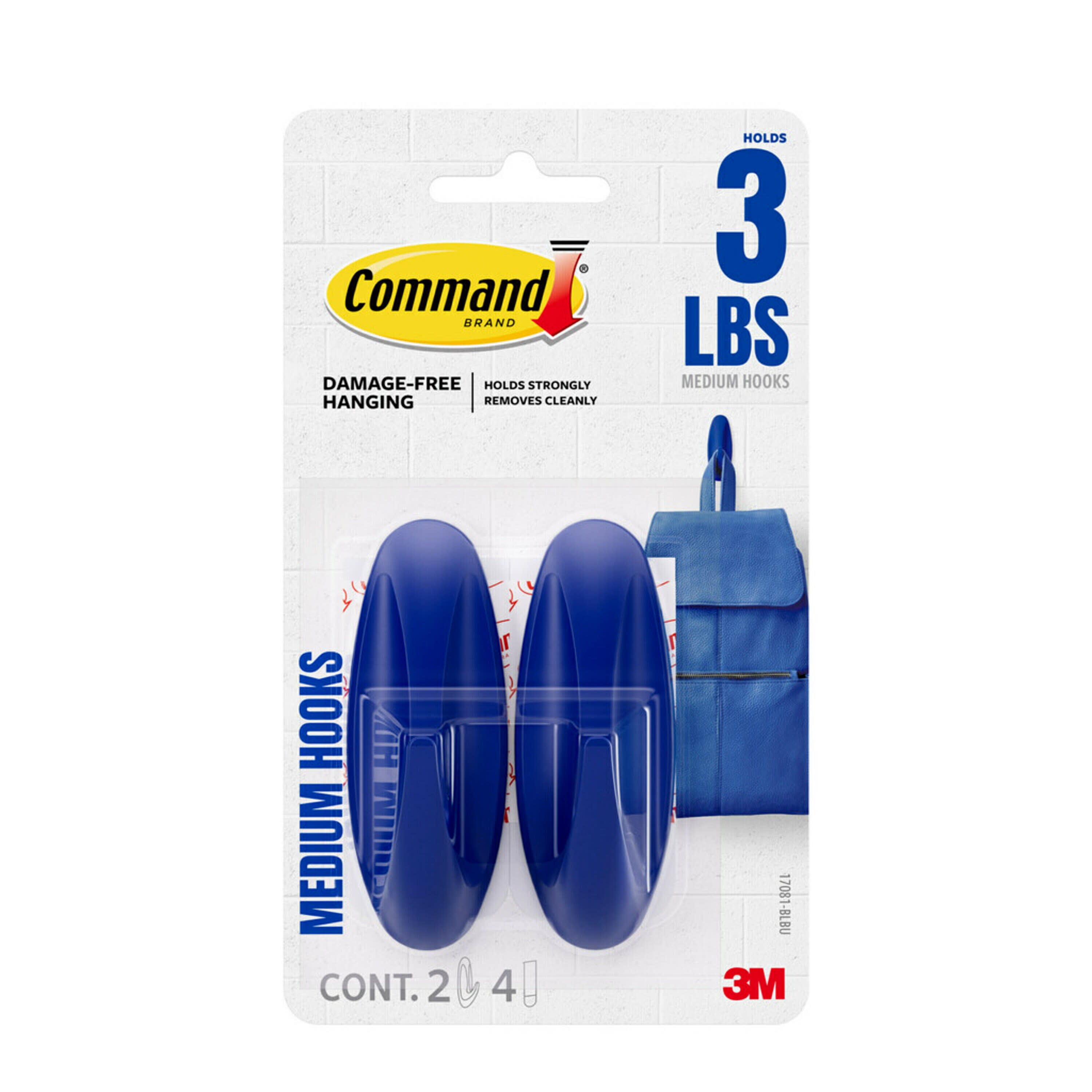 Command 17081-BL Blueberry (blue) Medium Damage Free Designer Hooks 2-pack