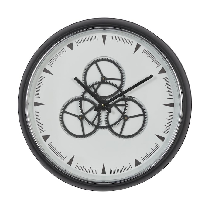 Grayson Lane Round Black And White Metal Wall Clock With Functioning Gear Center 20 X In The Clocks Department At Com - Gear Wall Clocks Metal