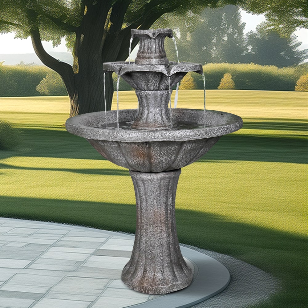 Watnature 41.7-in H Concrete Water Tiered Outdoor Fountain with ...