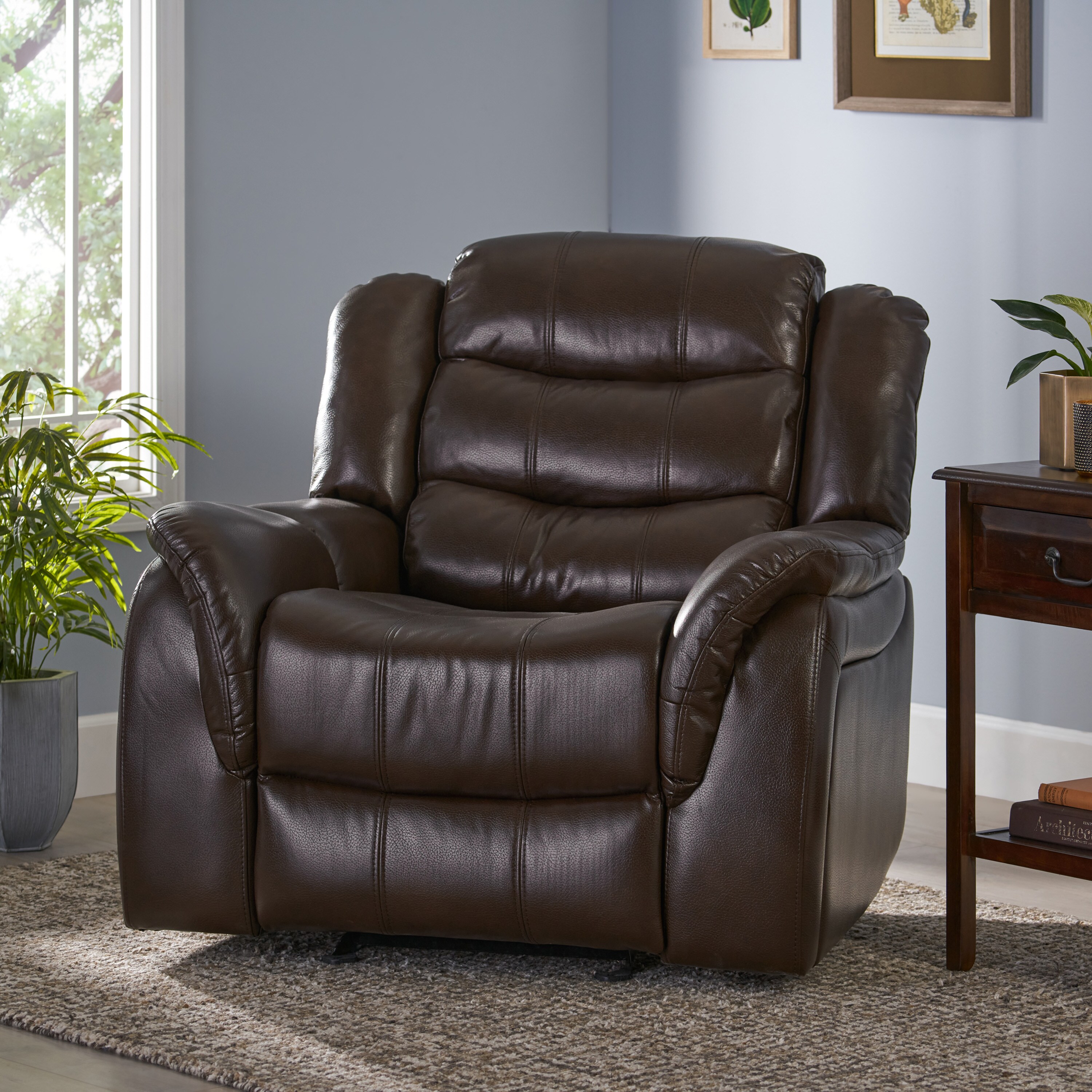 Huluwat Classic Design Dark Brown Plush Fabric Glider Recliner