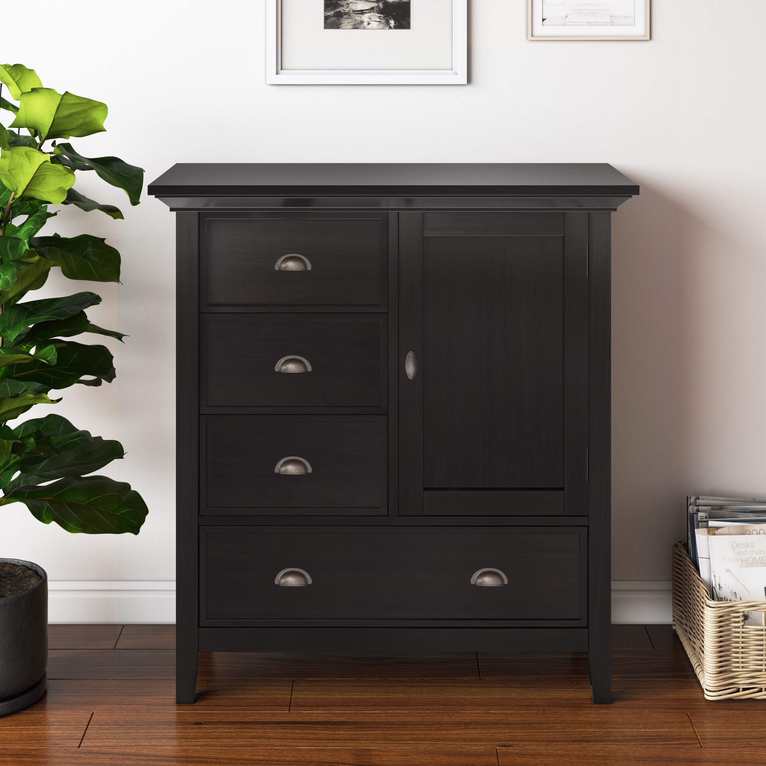 Simpli Home Amherst Solid Wood Low Storage Cabinet in Hickory Brown