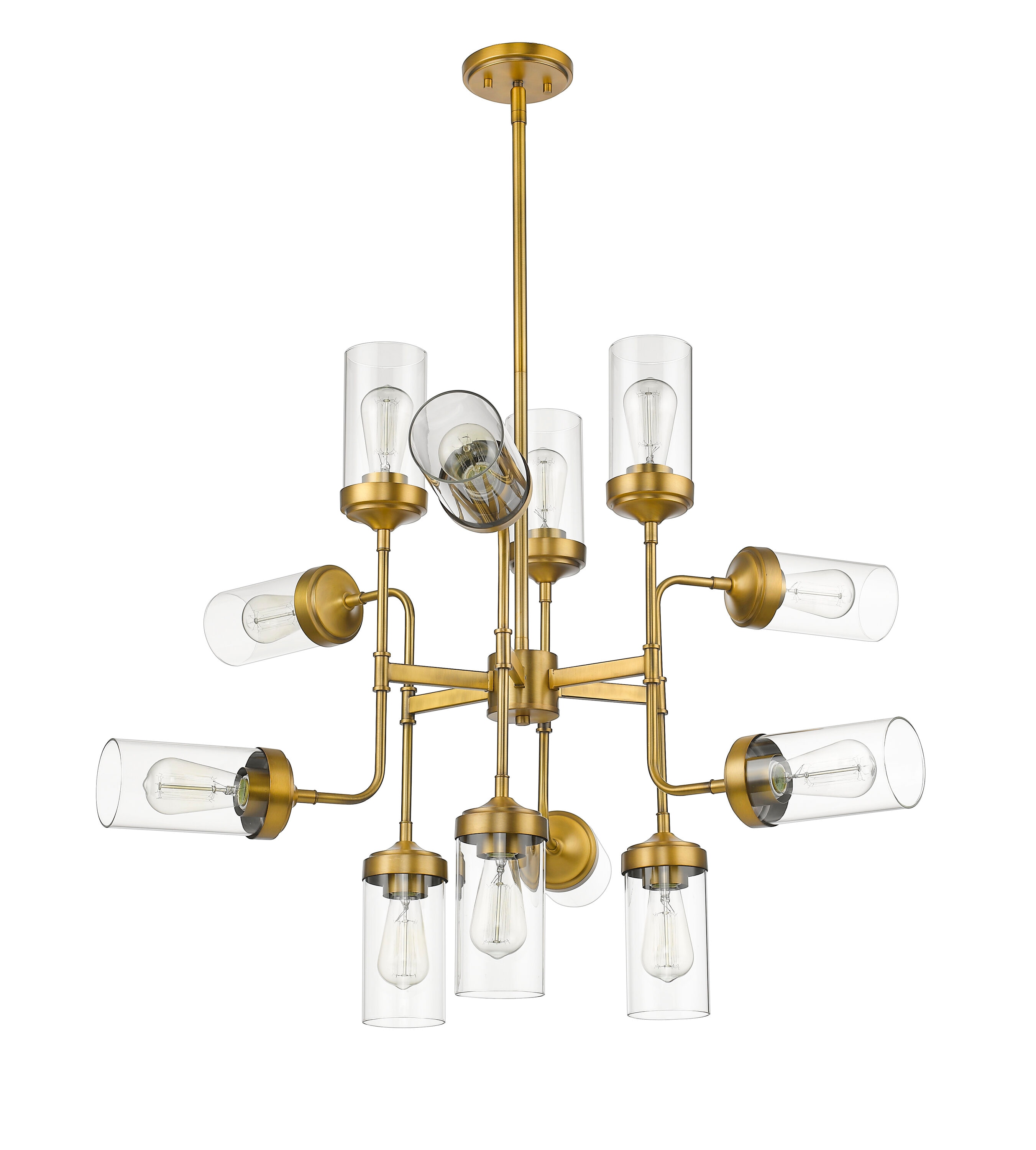 Foundry Brass 12-Light Industrial Pendant with Clear Glass Shades