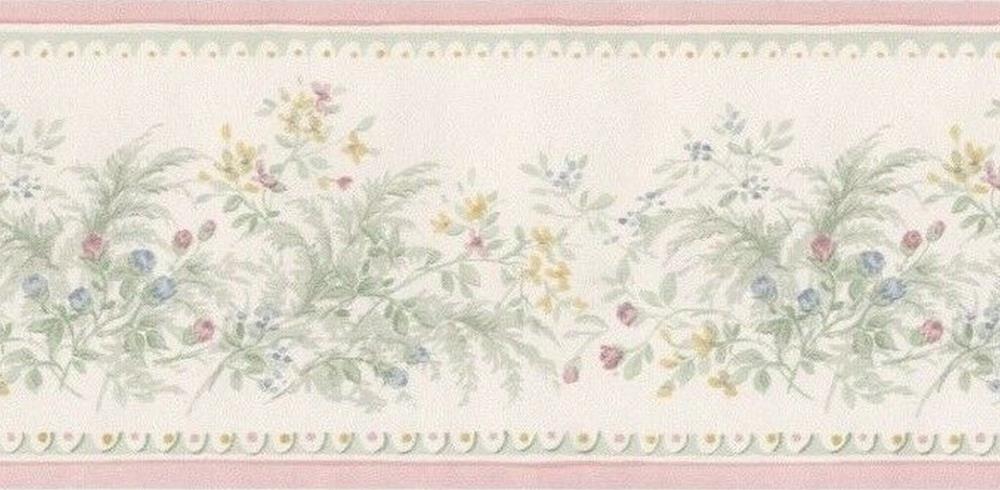 Dundee Deco BD6080 3.5-in Floral Pink, Green, Yellow, Blue Blooming Flowers Prepasted Wallpaper Border
