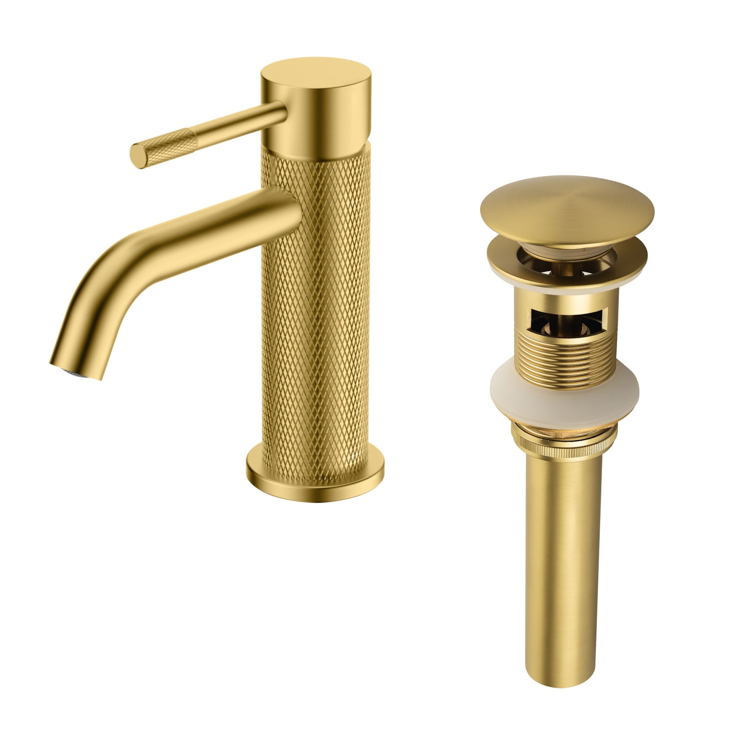 Vanityfus Single Handle Faucet Bathroom Faucet with Drain and Supply Lines-Brushed Gold