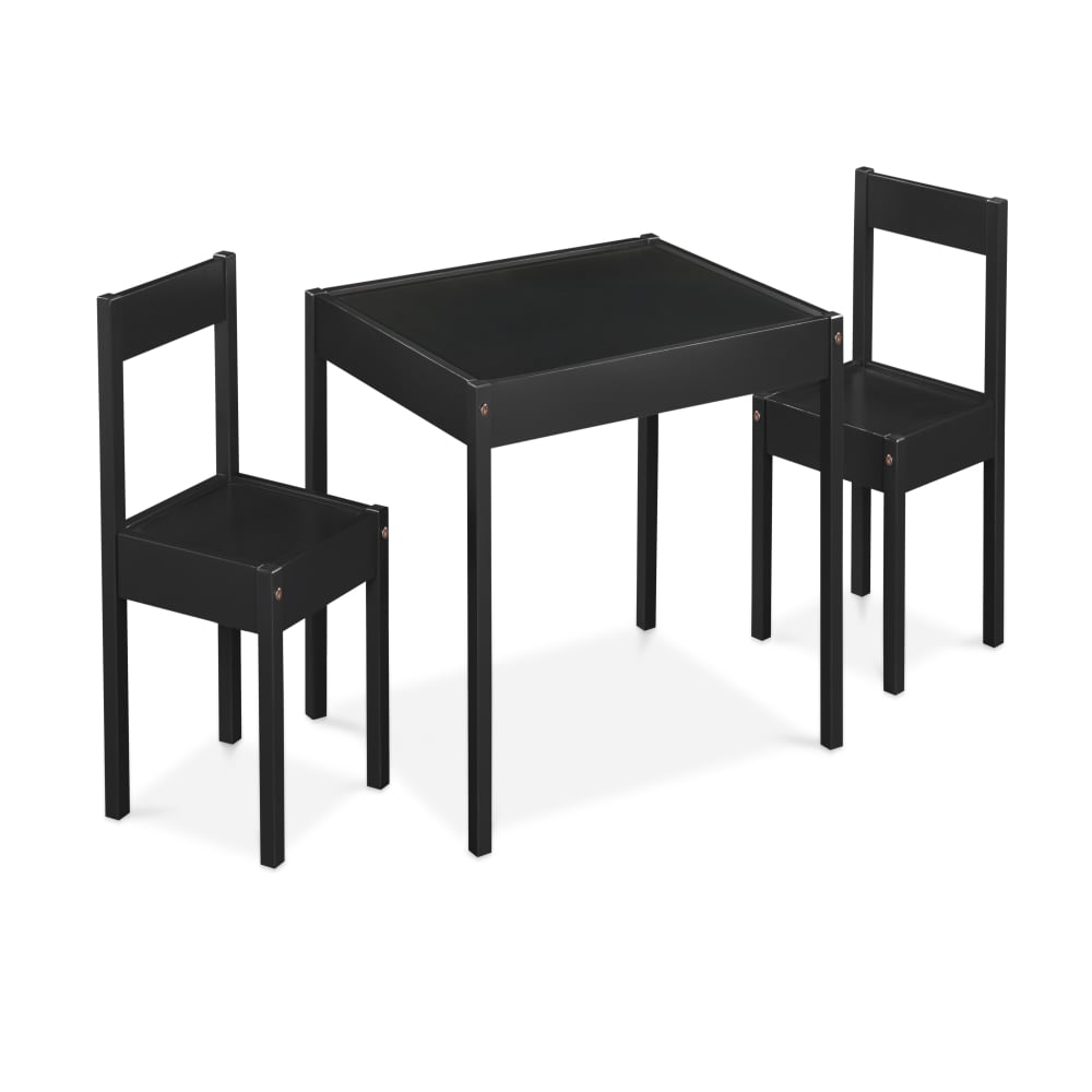 REIBII Kids Wood Table and 2 Chairs Children Activity Table Toddler Furniture Set for Creative Play and Learning Black
