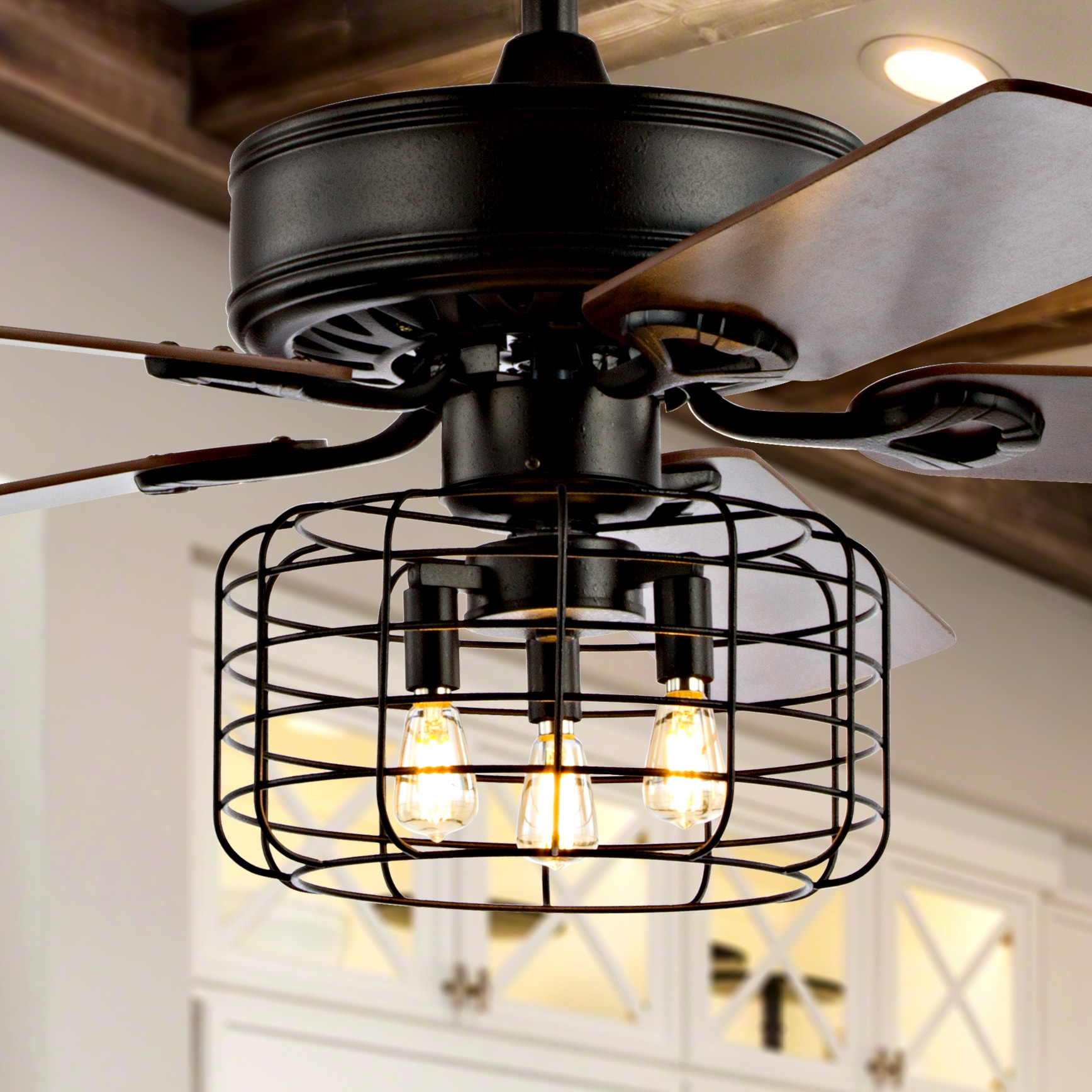 JONATHAN Y Asher Industrial Rustic 52-in Black LED Indoor Propeller Ceiling Fan with Light Remote (5-Blade) in the Ceiling Fans department Lowes.com