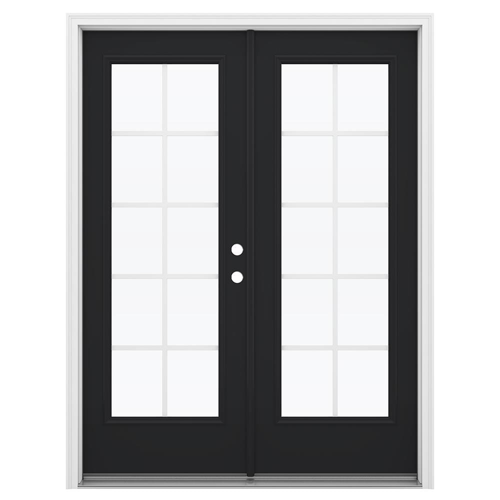 JELD-WEN 60-in x 80-in x 4-9/16-in Jamb Low-e Grilles Between The Glass Eclipse Fiberglass French Left-Hand Inswing Double Patio Door Brickmould -  LOWOLJW182300132