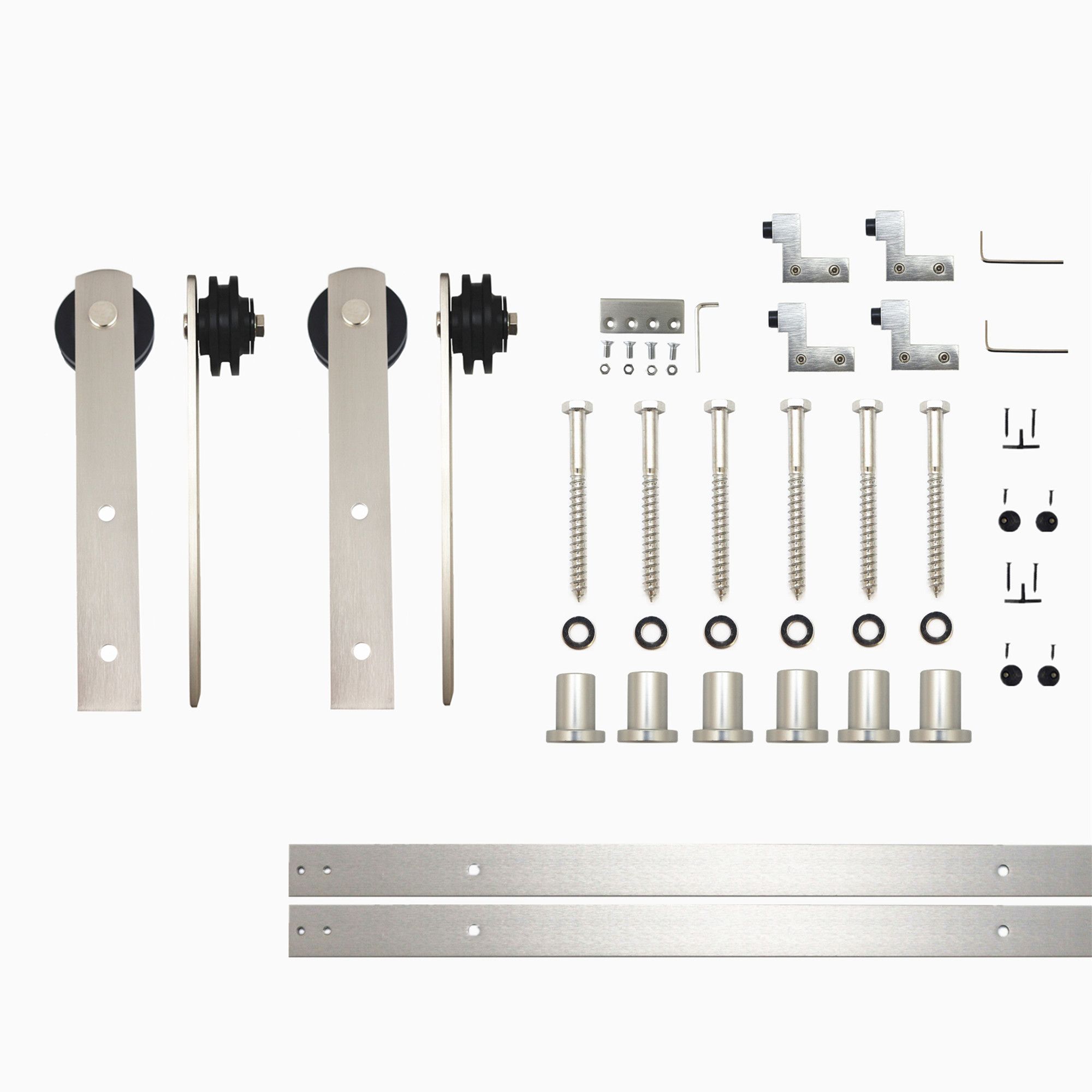 HOMACER ZT2DNZ108C 108-in Brushed Brushed Nickel Indoor I-strap Double Barn door hardware kit