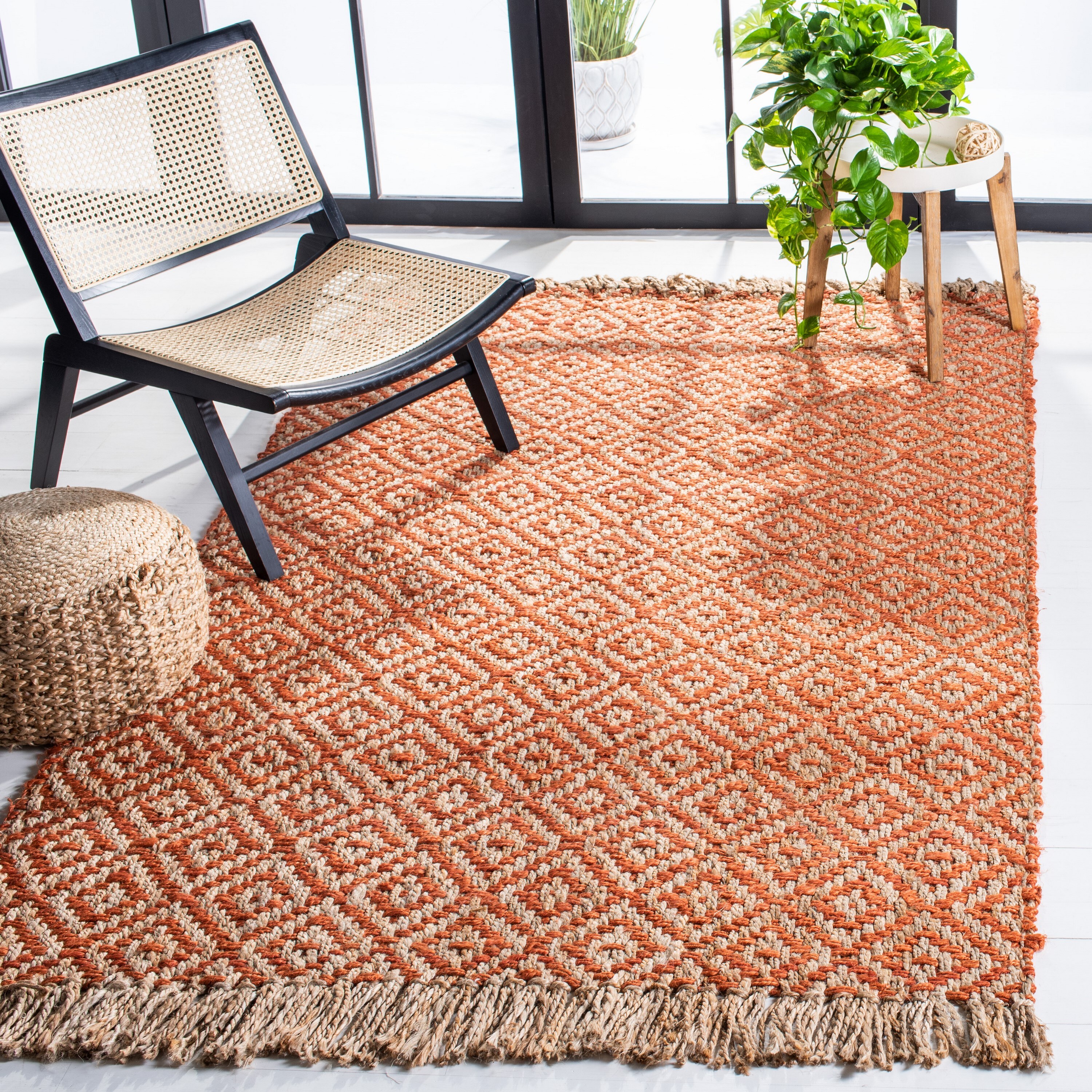 Safavieh NF266B-8 Natural Fiber Davie 8 x 10 (ft) Jute Orange/Natural Rectangular Indoor Geometric Coastal Area rug