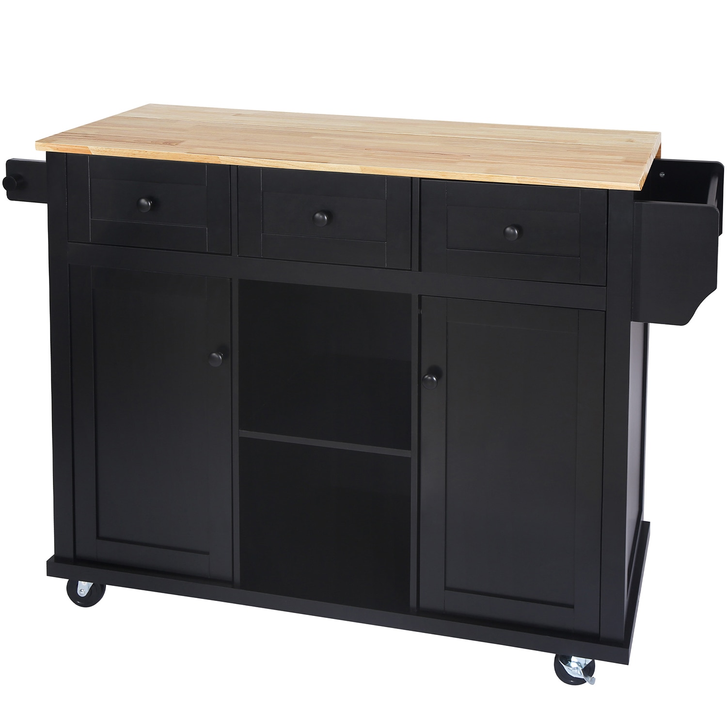 SINOFURN Blue Mdf Base with Wood Top Rolling Kitchen Island (17.7-in x 53.1-in x 37.2-in)