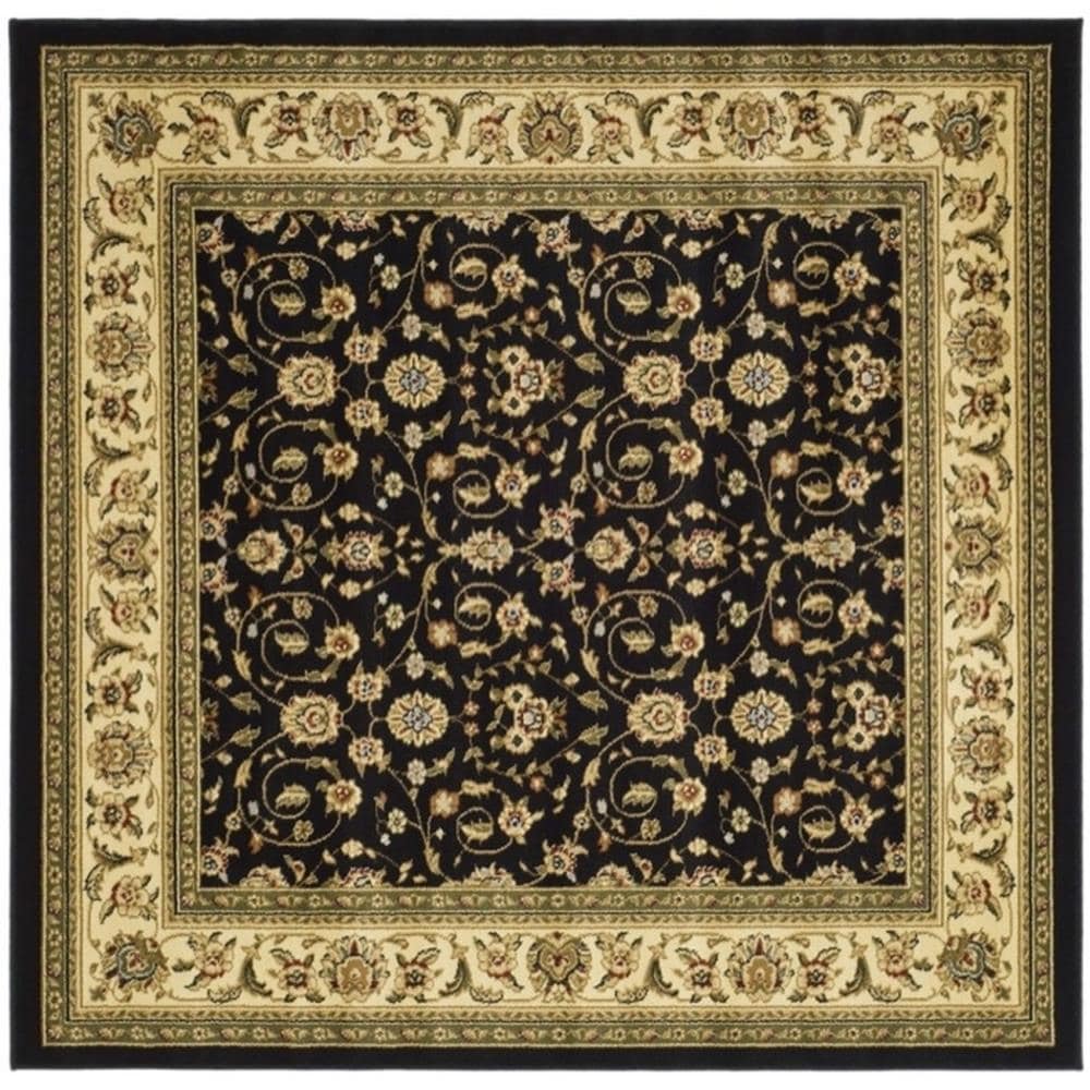 Elegant Black & Ivory Tufted Square Area Rug, 6'x6', Synthetic