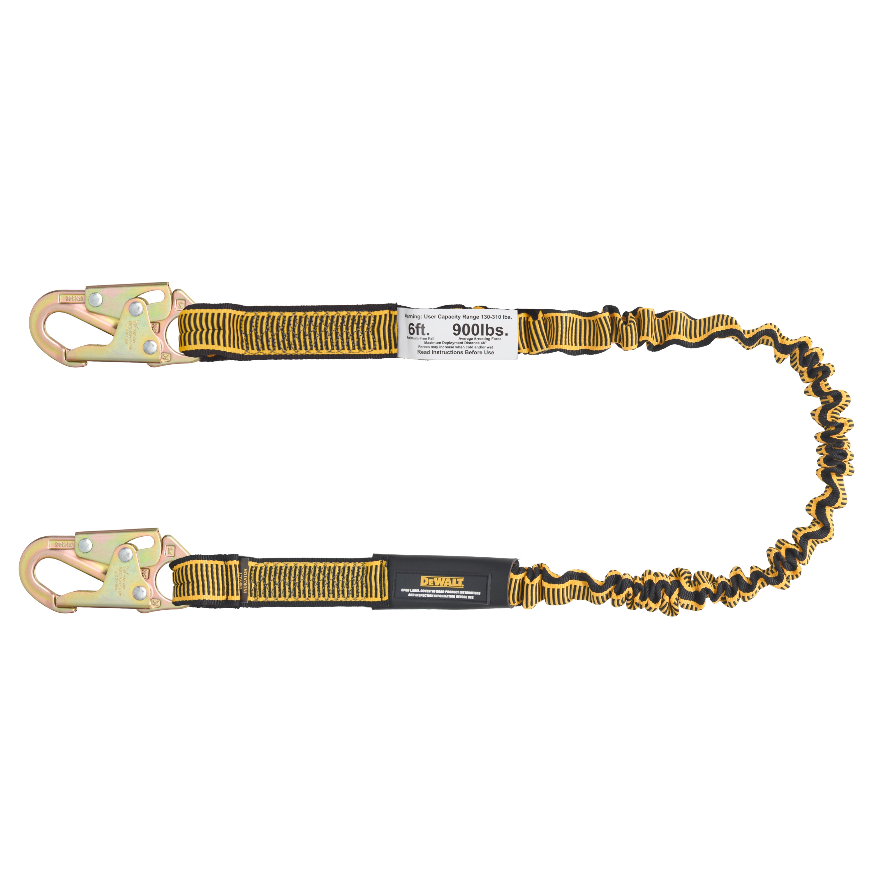 DEWALT DXFP613100 Dewalt 6 Ft. Lanyard, Single, Internal Absorber, 4' To 6' Stretch Lanyard with Steel Snap Hooks On Both Ends