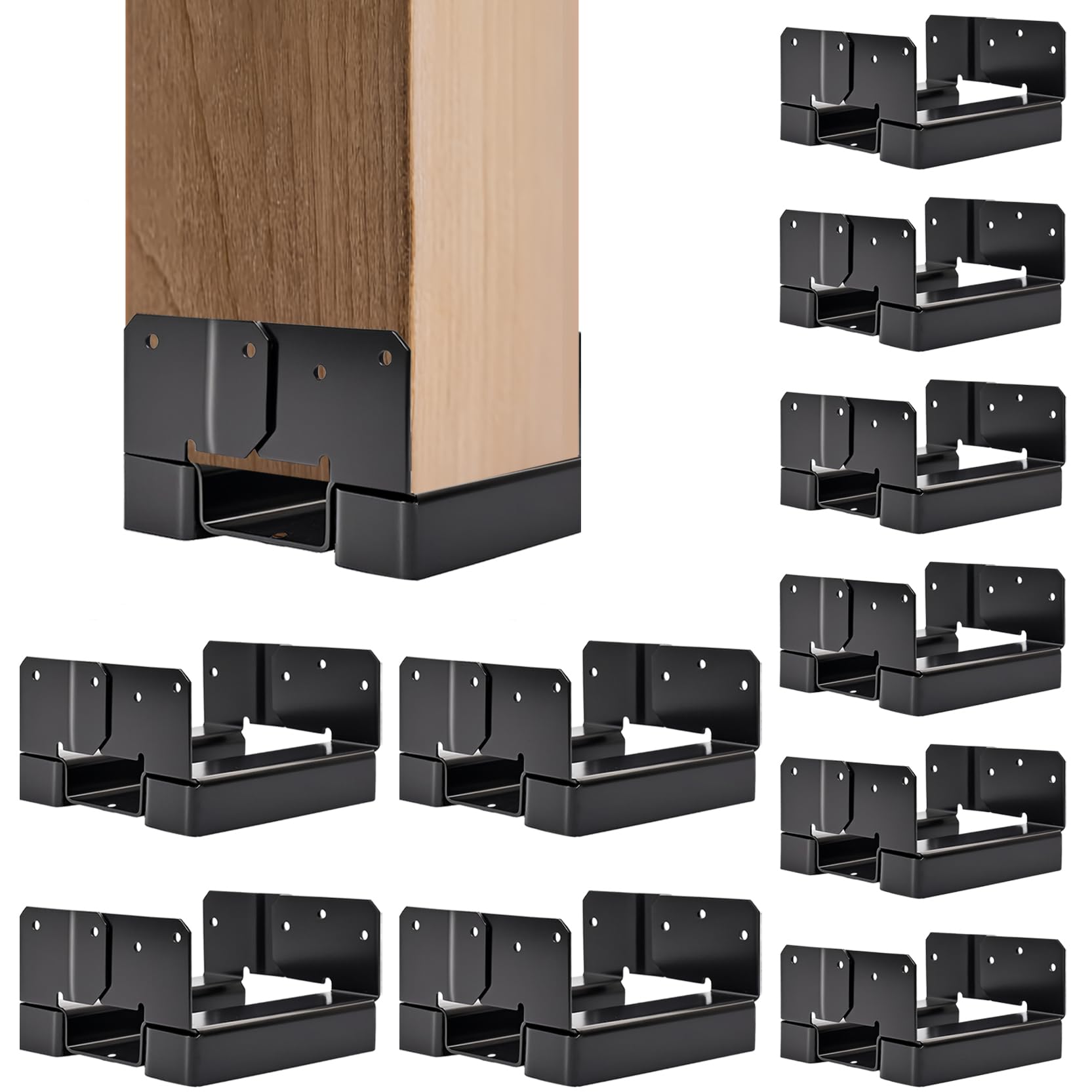 Vrbgify  6x6 Post Base 10 pcs Heavy Duty Metal Fence Post Anchor Black Raised Base for Wood Deck Pergola Porch Railing Mailbox Support