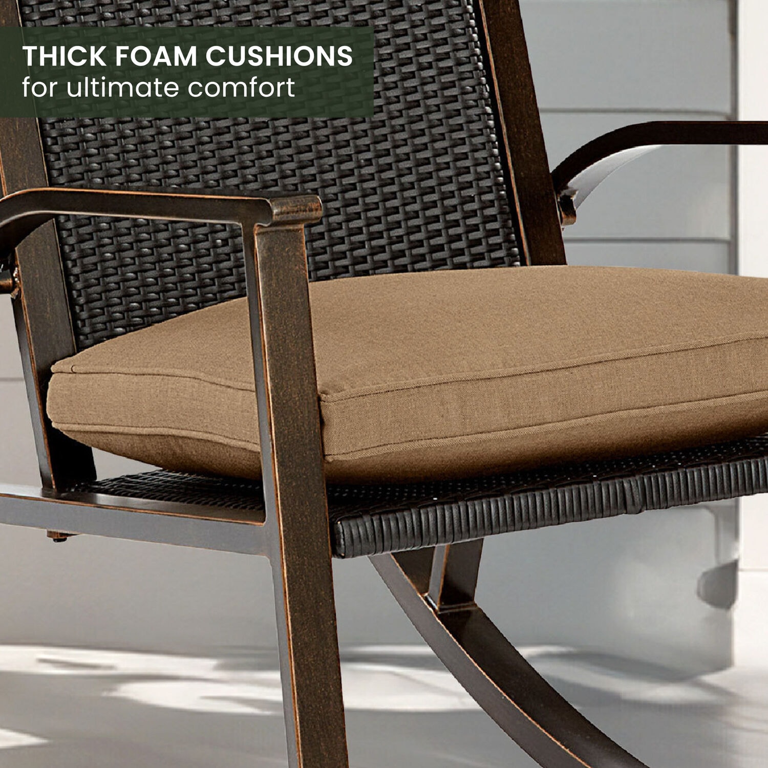 Beige Aluminum Wicker Back Rocking Chair with Cushions