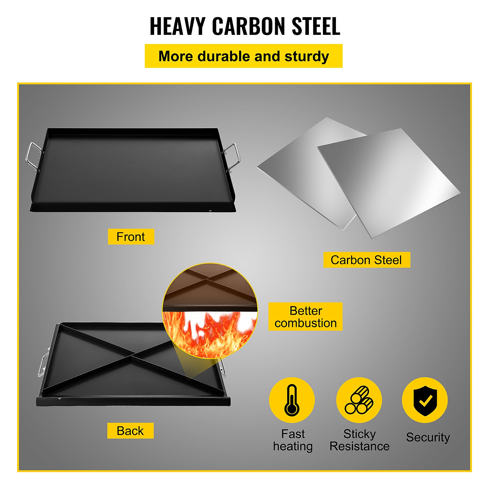 VEVOR 16 x 37-in Stove Top Griddle Carbon Steel Non-Stick Griddle | RQSKLYPD16X37UQL1V0