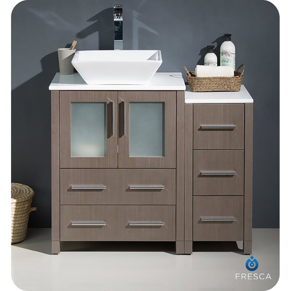 Fresca FCB62-2412GO-CWH-V Torino 36-in Gray Oak - 2 PCS Single sink Bathroom Vanity with White Ceramic Top