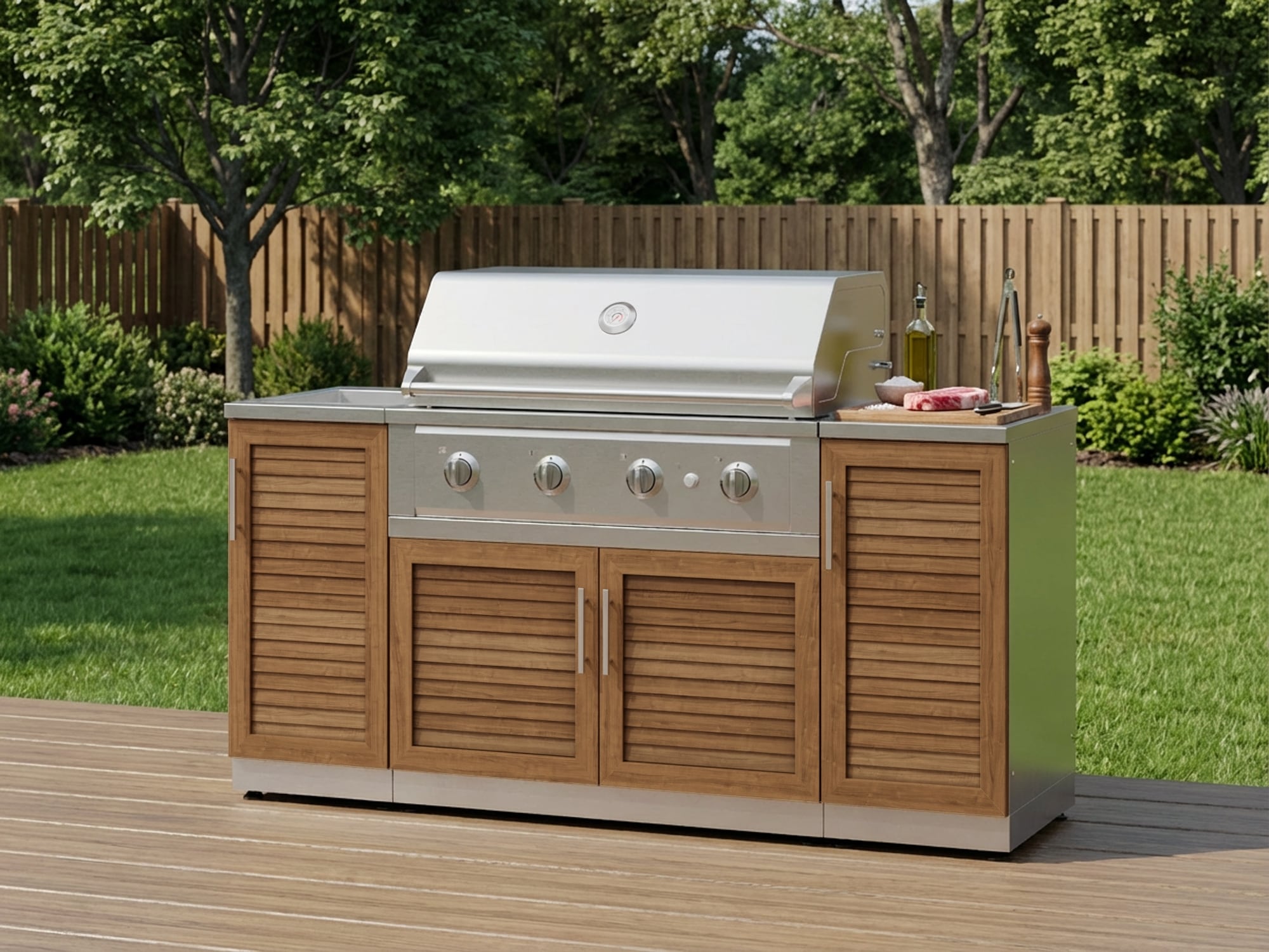 NewAge Products Classic Series 72-in W Grove Stainless steel Louvered Grill island Modular Outdoor Kitchen 4 -Burners