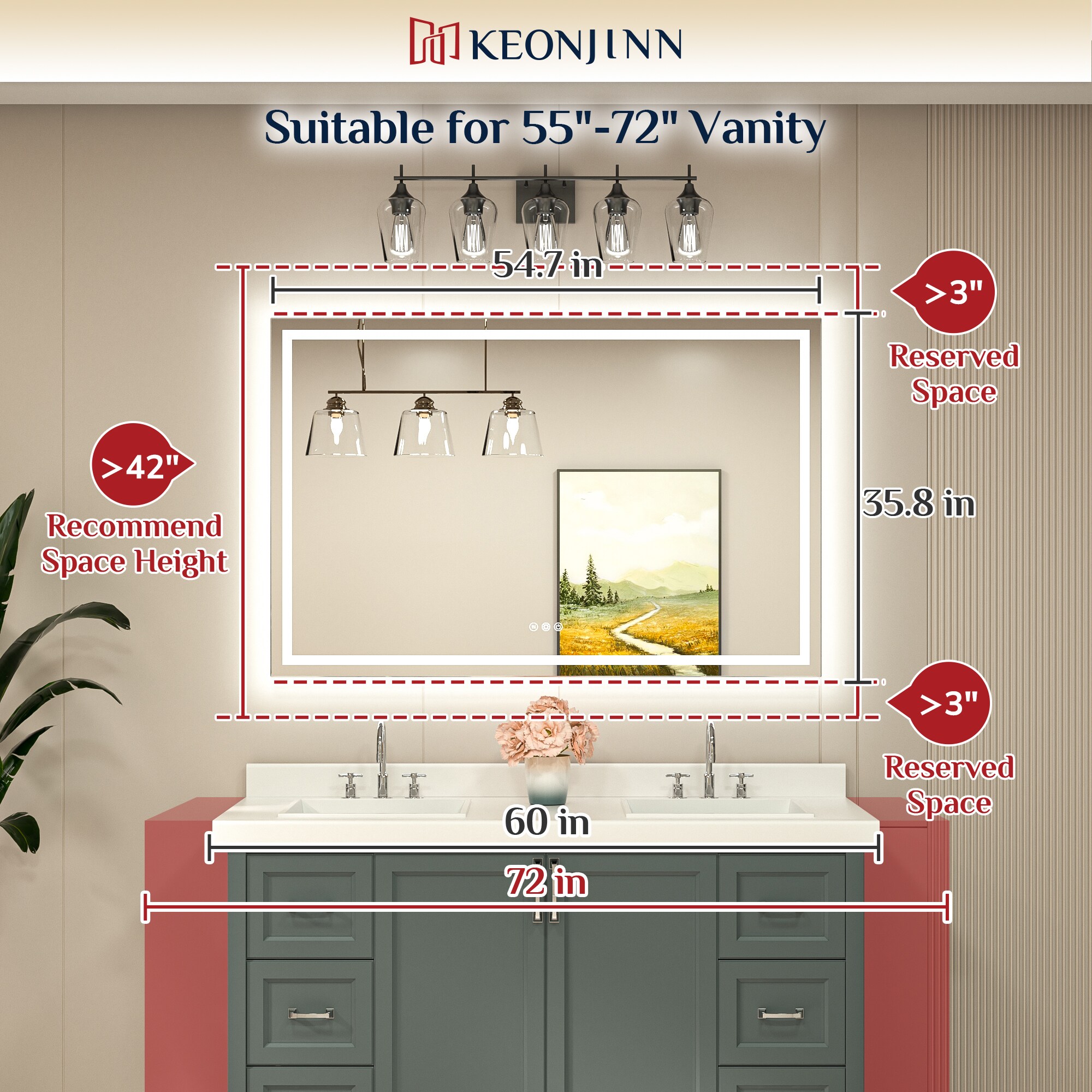 Keonjinn LW-JZ-ZBGSSW2-13991 Framed-Bath-Mirrors - View #3