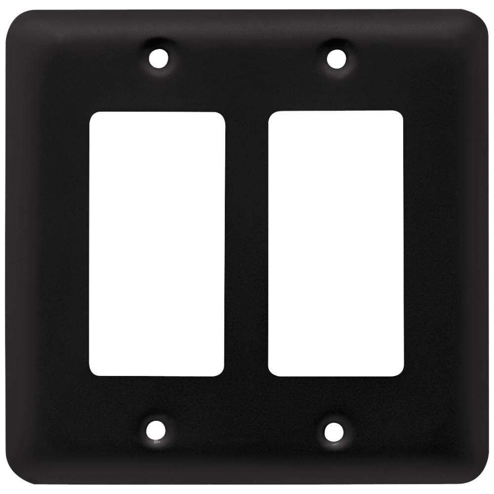 Style Selections W10252-FB-CP Stamped Round 2 -Gang Standard Size Flat Black Steel Indoor Decorator Wall Plate