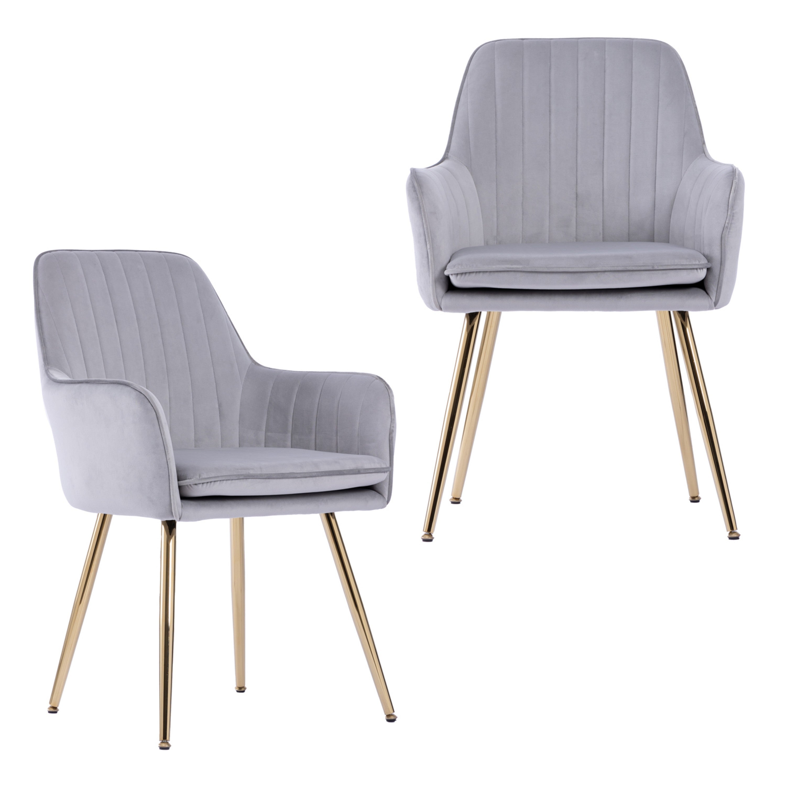 Boyel Living Velvet Faux Leather Mid Back Dining Chairs with Gold Plated Legs Set of 2 Grey