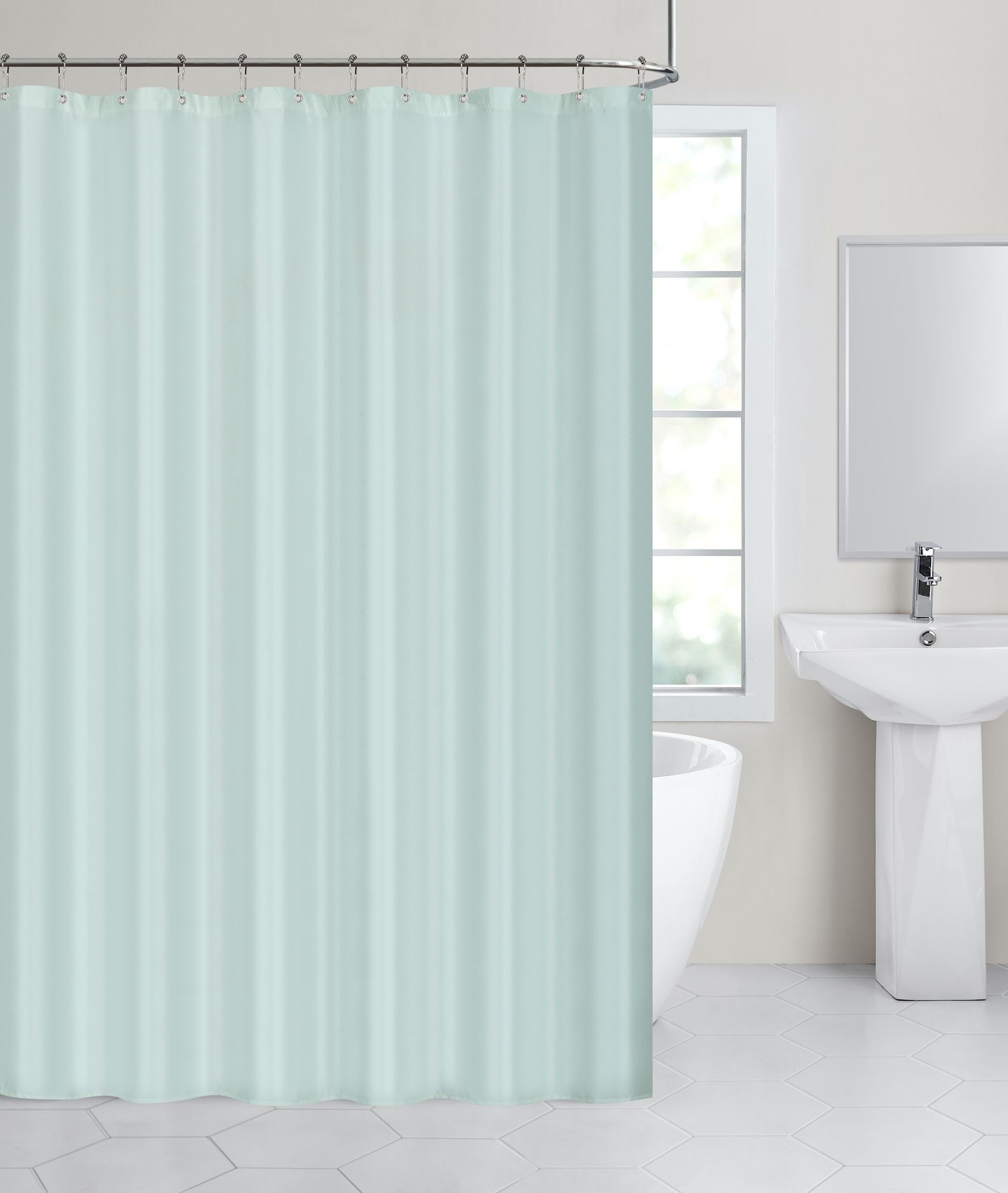KATE AURORA Living Hotel Collection Mold and Mildew Resistant Fabric Shower Curtain Seamist