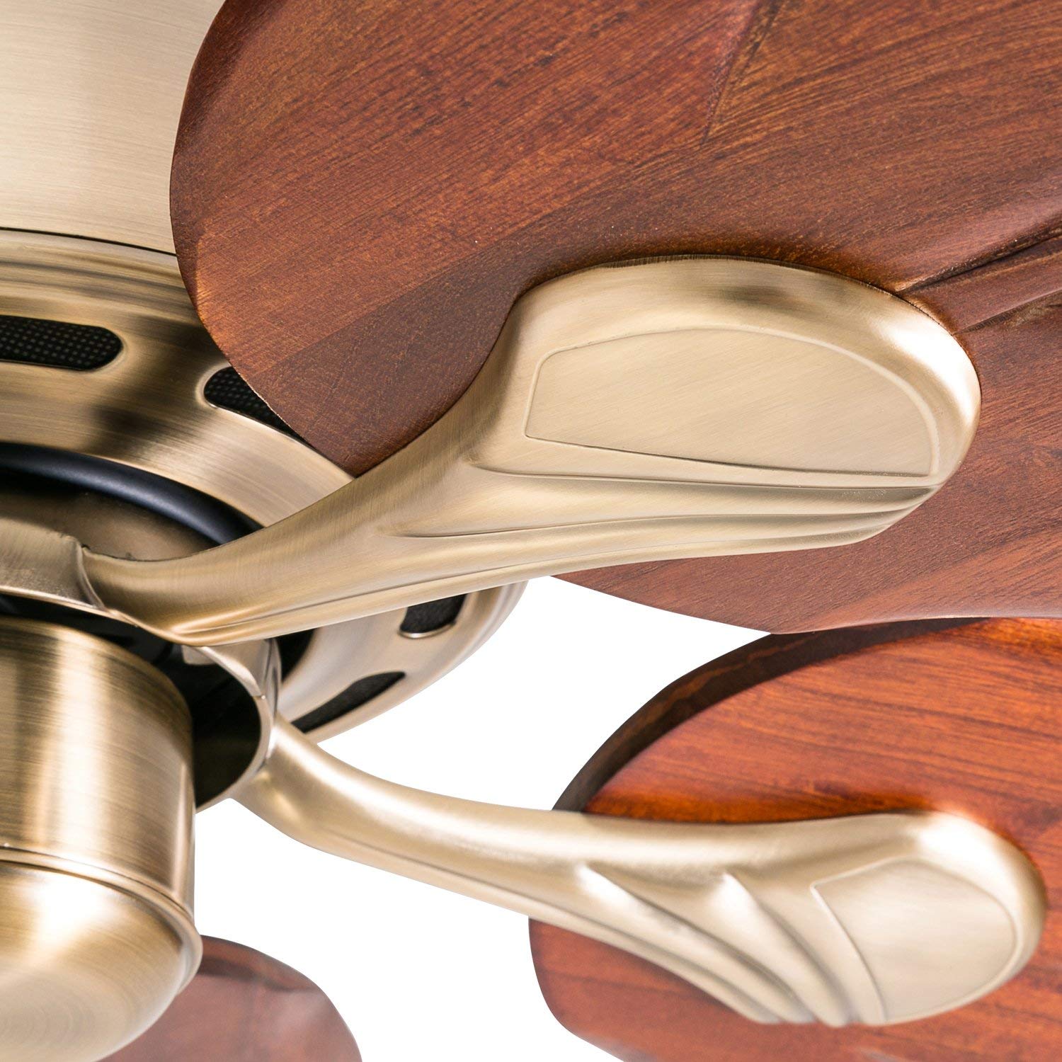 Aged Brass 52" Tropical Ceiling Fan with Wooden Leaf Blades
