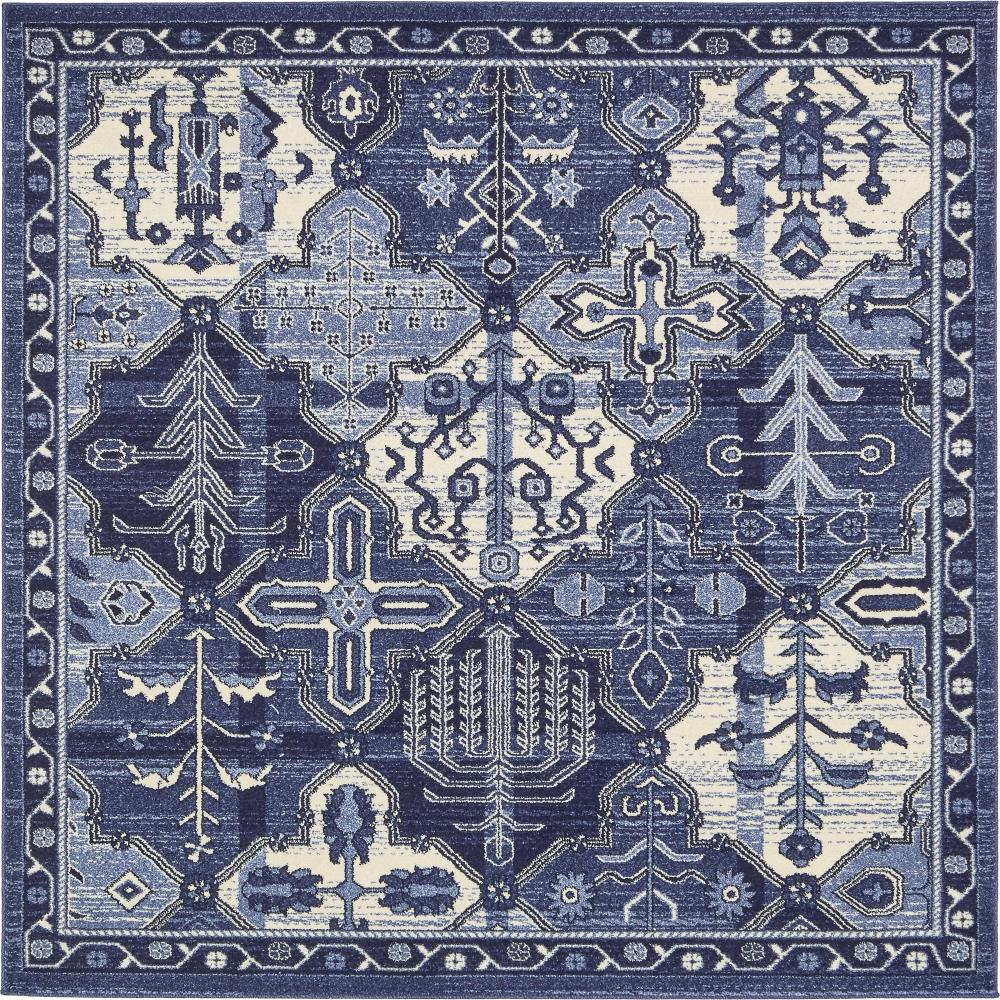 Unique Loom 3133420 Cathedral La Jolla 6 x 6 (ft) Loomed Polypropylene Blue/Ivory Square Indoor Geometric Bohemian/Eclectic Area rug