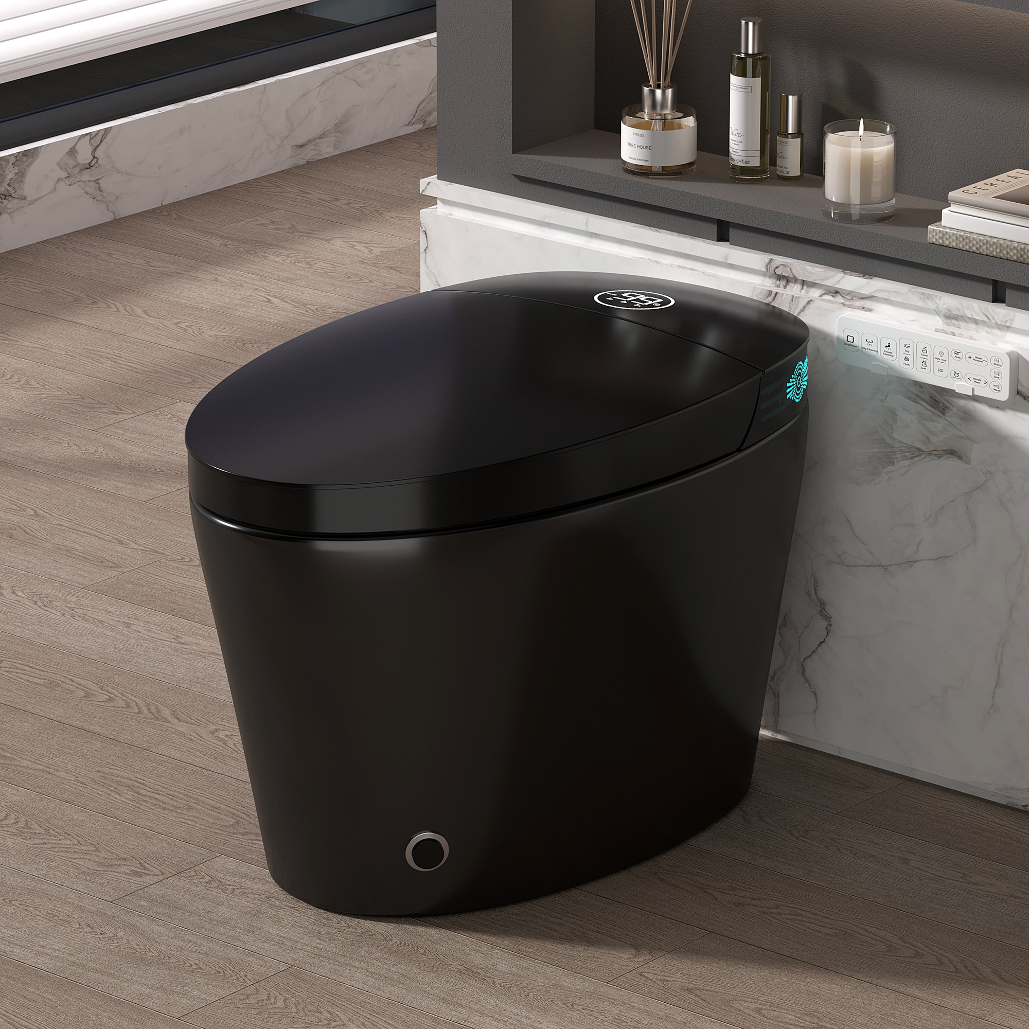 Wooakway - Smart Toilet with Bidet Built in Bidet Toilet with Heated Seat Foot Kick Warm Water Dr...