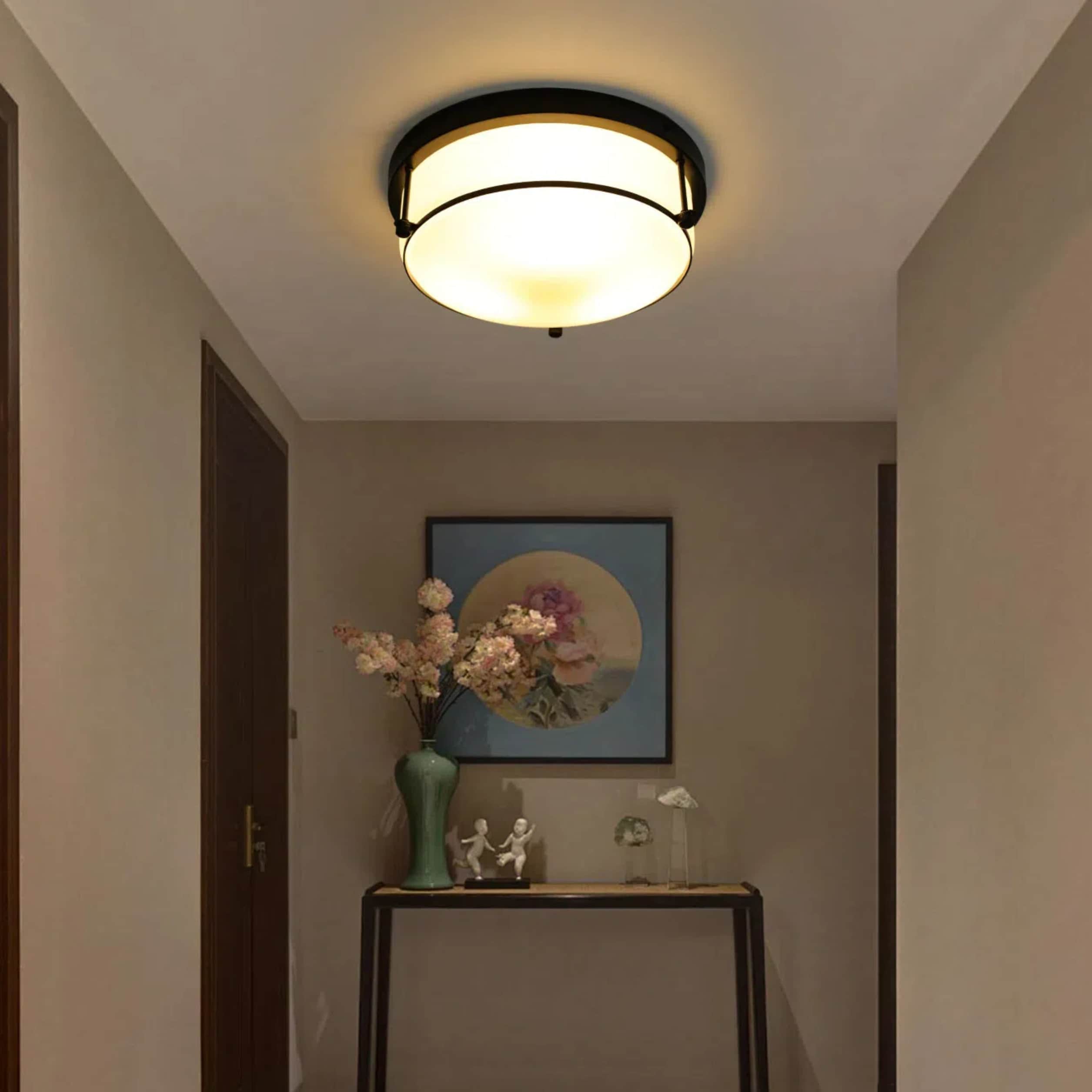 Oukaning JZUCE99ZNSHCX 11.8-in 3 -Light 11.8-in Brushed Black Flush Mount Light
