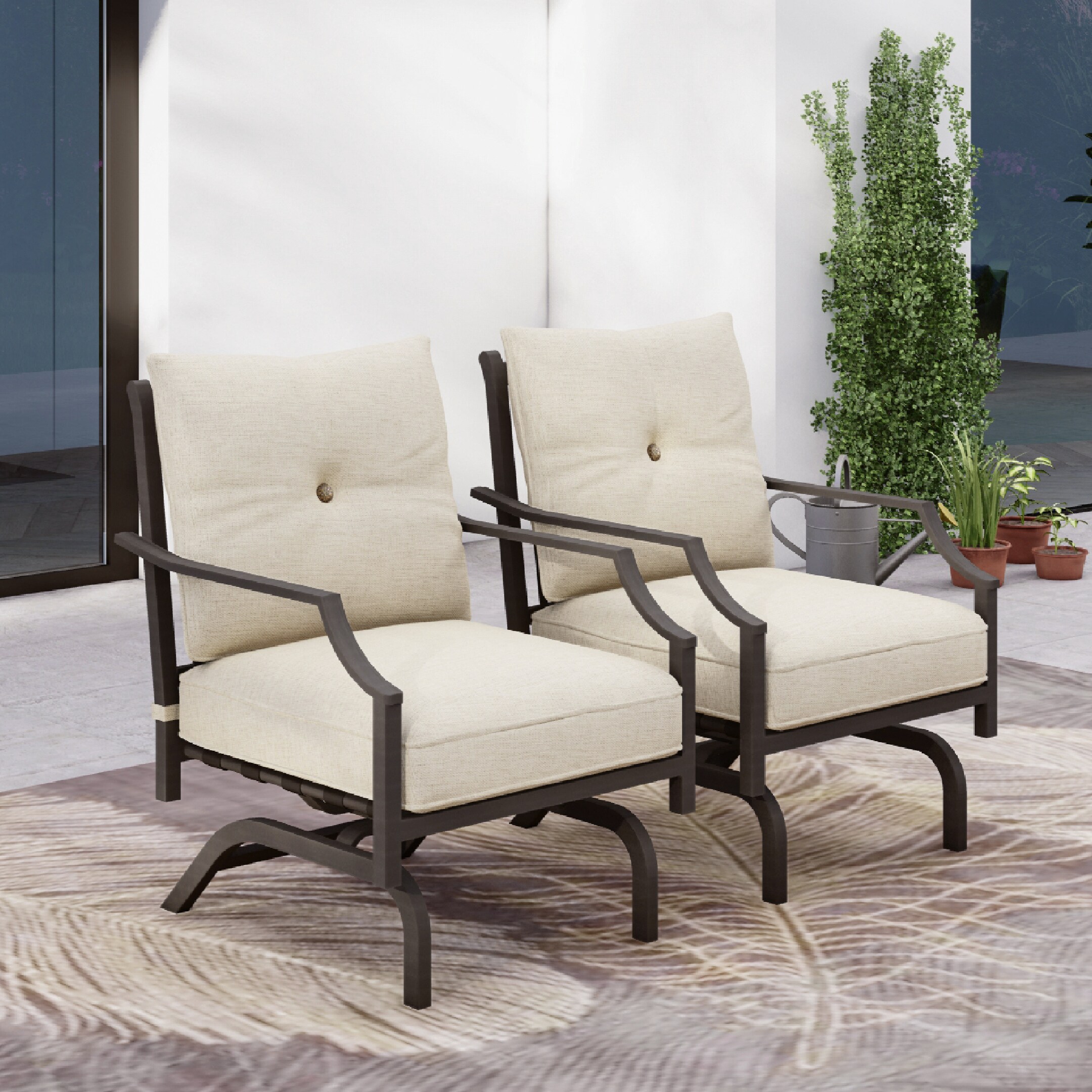 Top Home Space 2 Black Steel Frame Rocking Chair(s) with Off-white ...