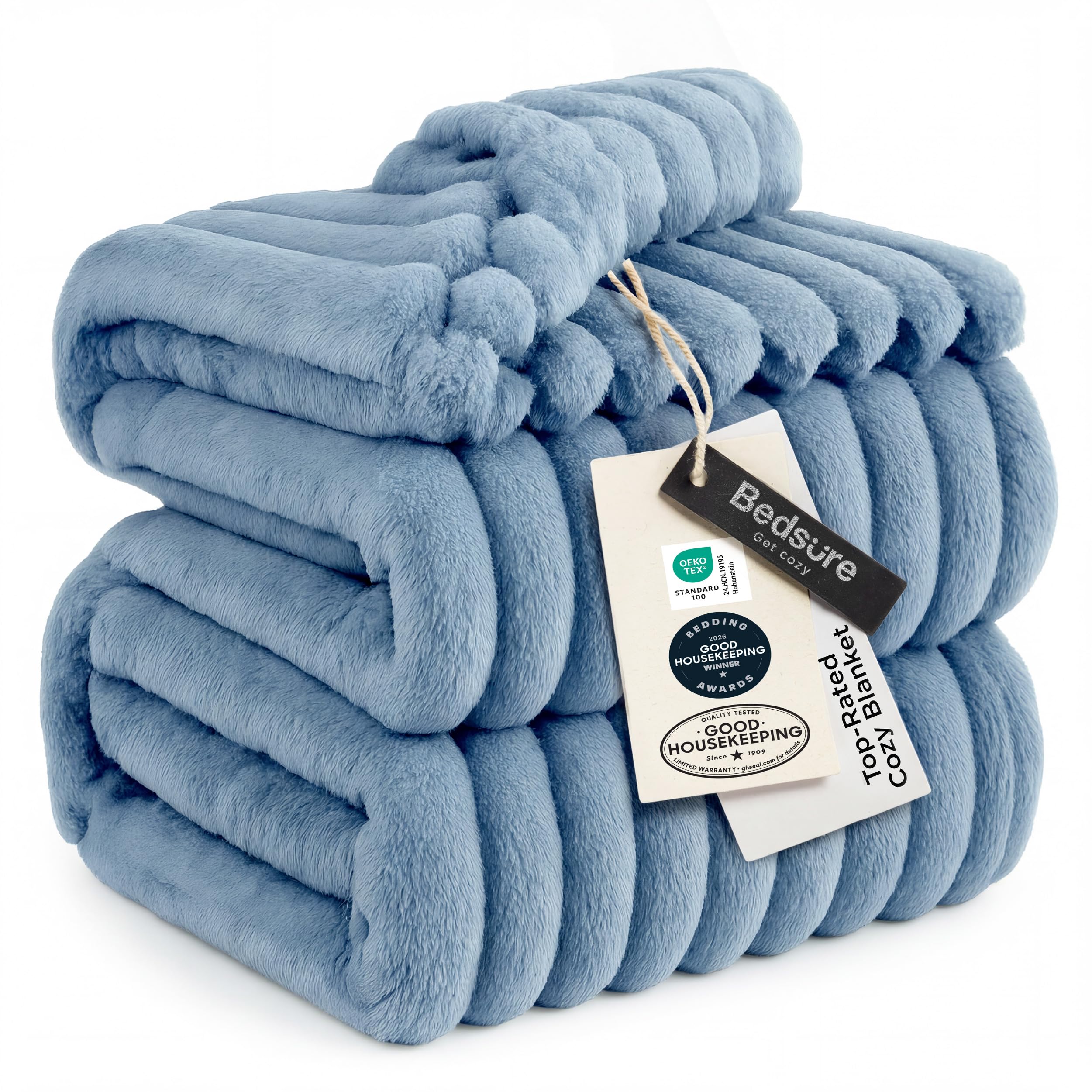 Bedsure 90x90 Queen 1-Piece Blue Corduroy Blanket