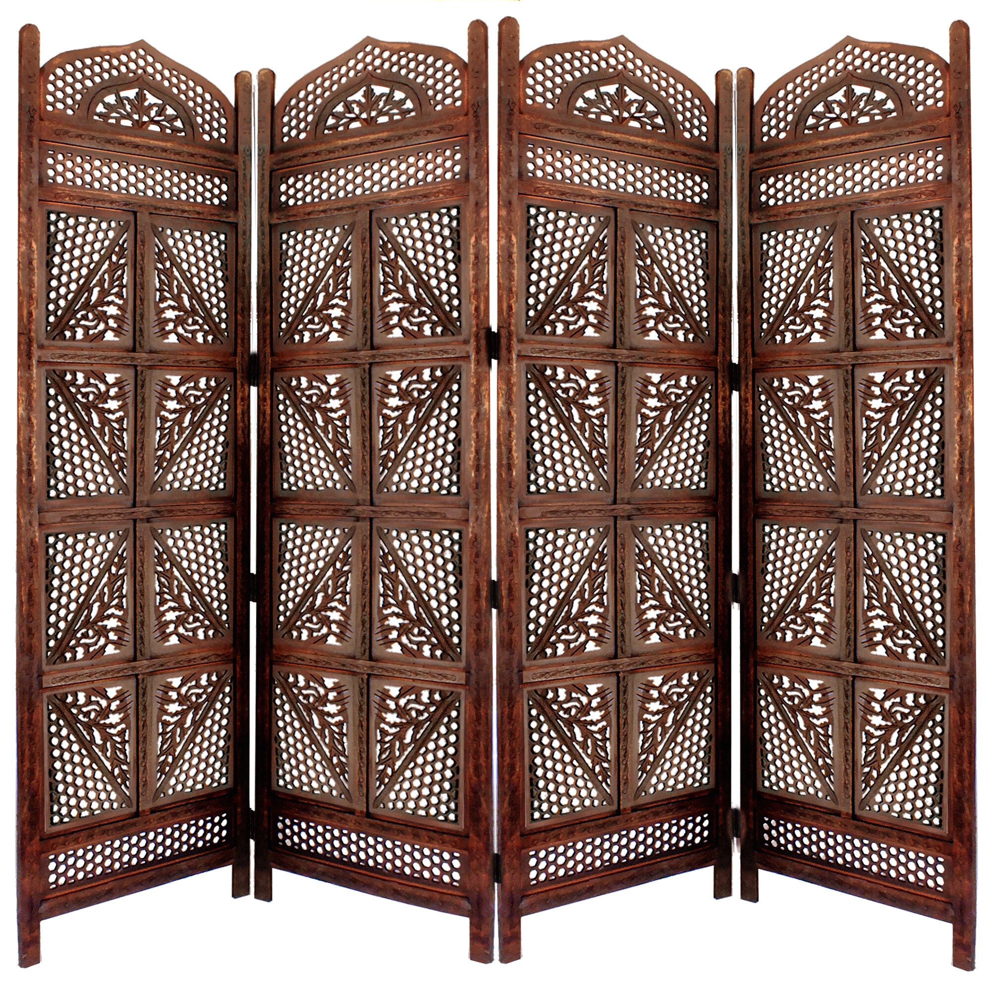 Benzara BM01866 4-Panel Brown Wood Folding Traditional Style Room Divider