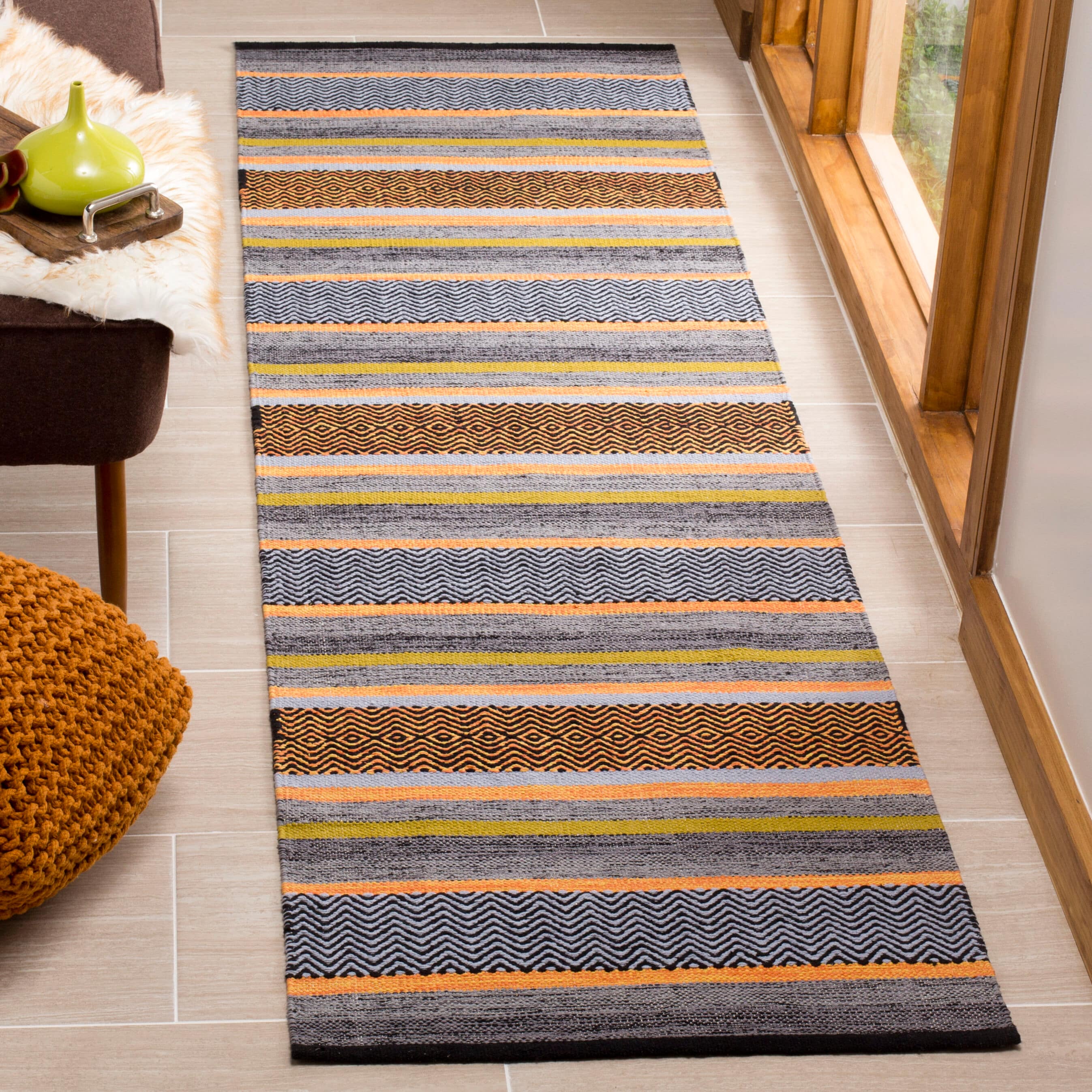 Safavieh MTK212A-26 Montauk Hyams 3 x 6 (ft) Cotton Navy/Multi Rectangular Indoor Stripe Runner rug