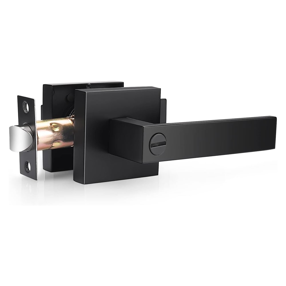 Probrico Door Handle Black Heavy Duty Interior Door Handle for Bedroom Bathroom Keyless Privacy Door Lever Modern Square Door Handle 1 Pack Matte Black Finish #PROBRICO-B0B7JBD18J