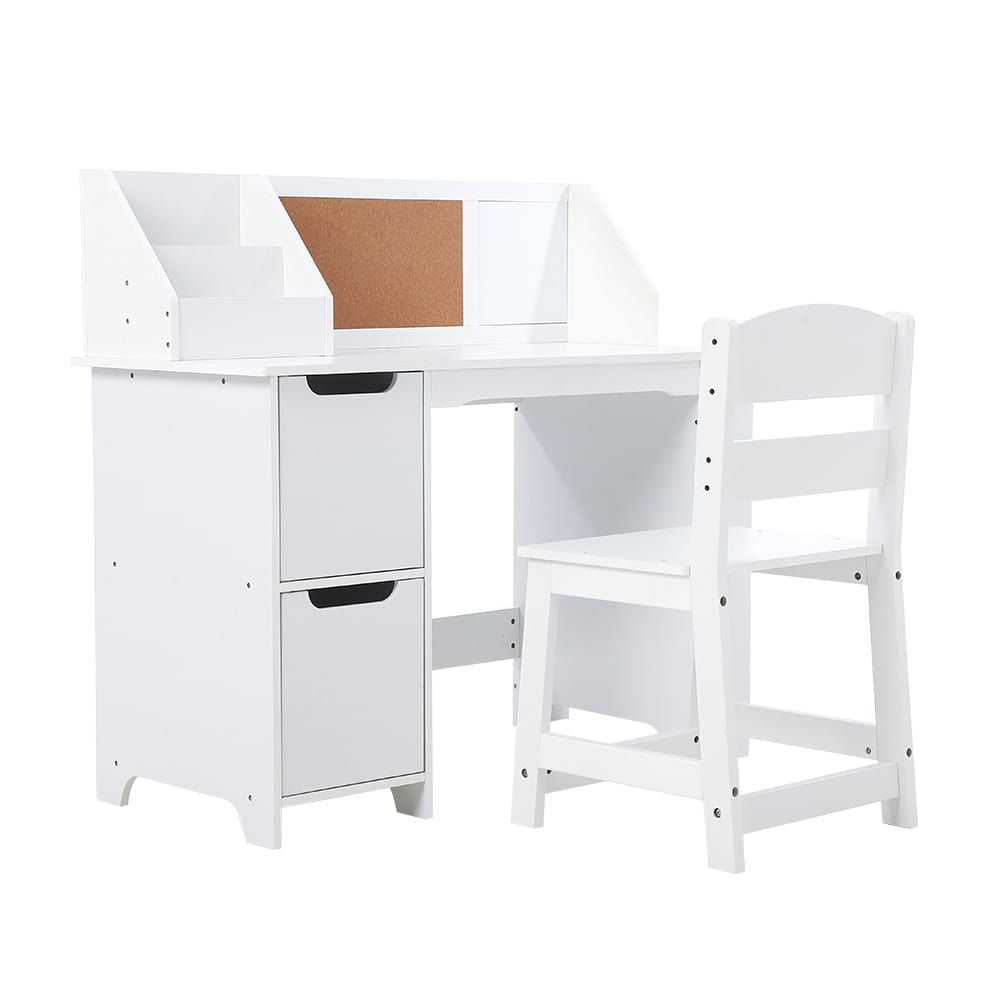 Qeetex SUN-PTO-0YTI60FC Kids Study Desk and Chair Set with Storage Bookshelf and Bulletin Board