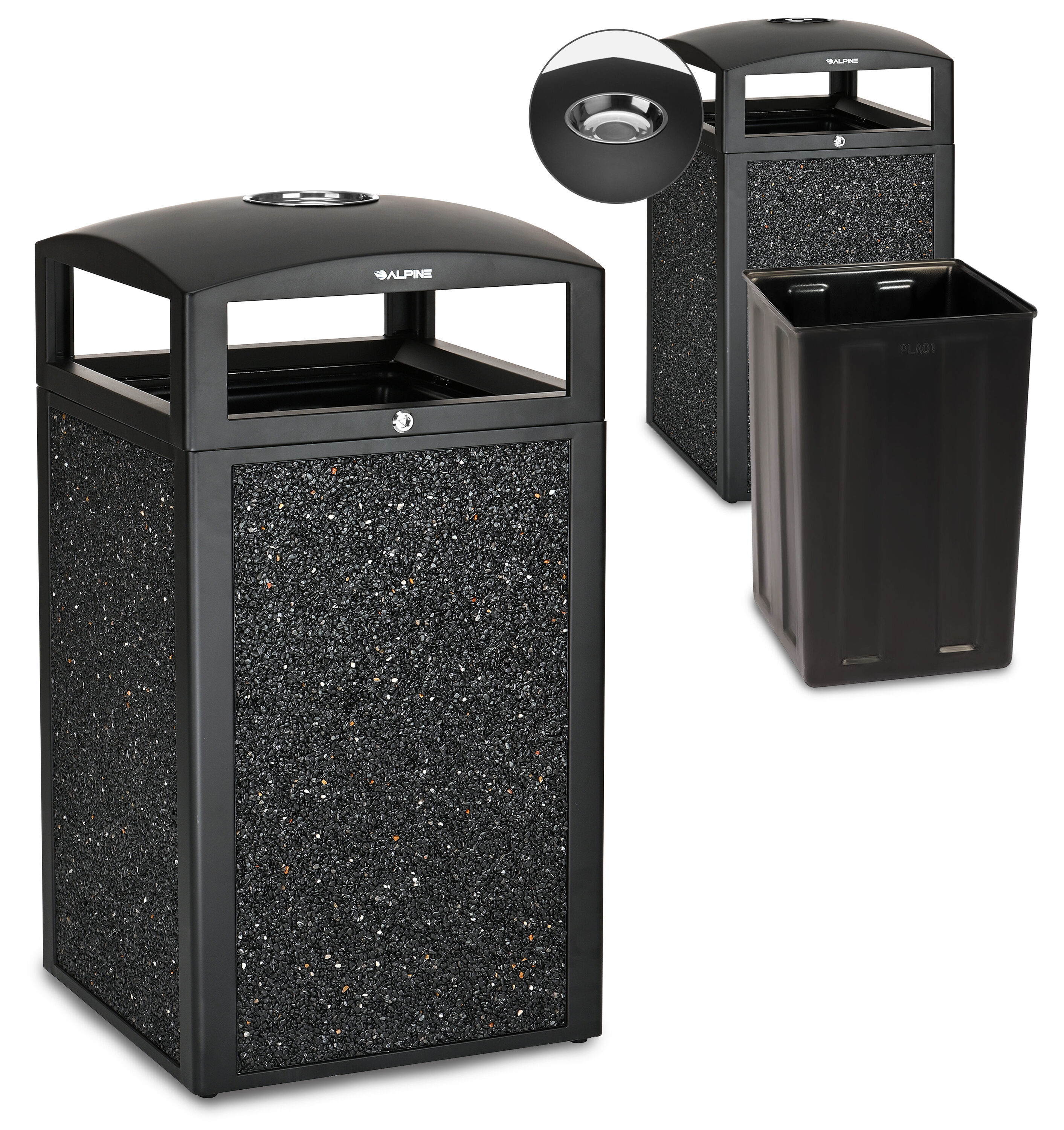 Alpine Industries - 40 Gallon Gray Stone Panels Steel Outdoor Hinged Lid Trash Can