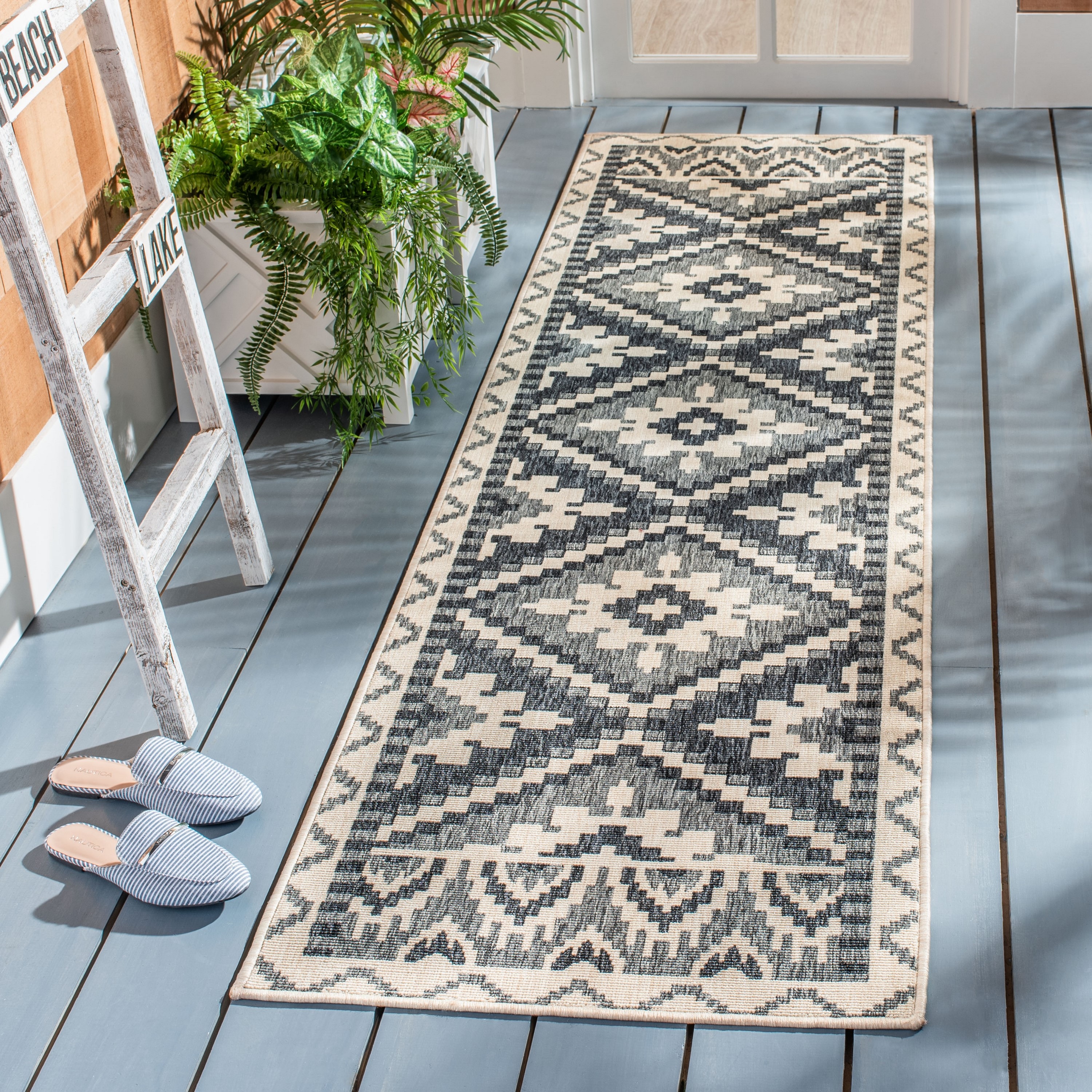 Safavieh VER096-3413-210 Veranda Vitaline 2 x 10 (ft) Loomed Synthetic Beige/Gray Rectangular Indoor/Outdoor Abstract Bohemian/Eclectic Runner rug