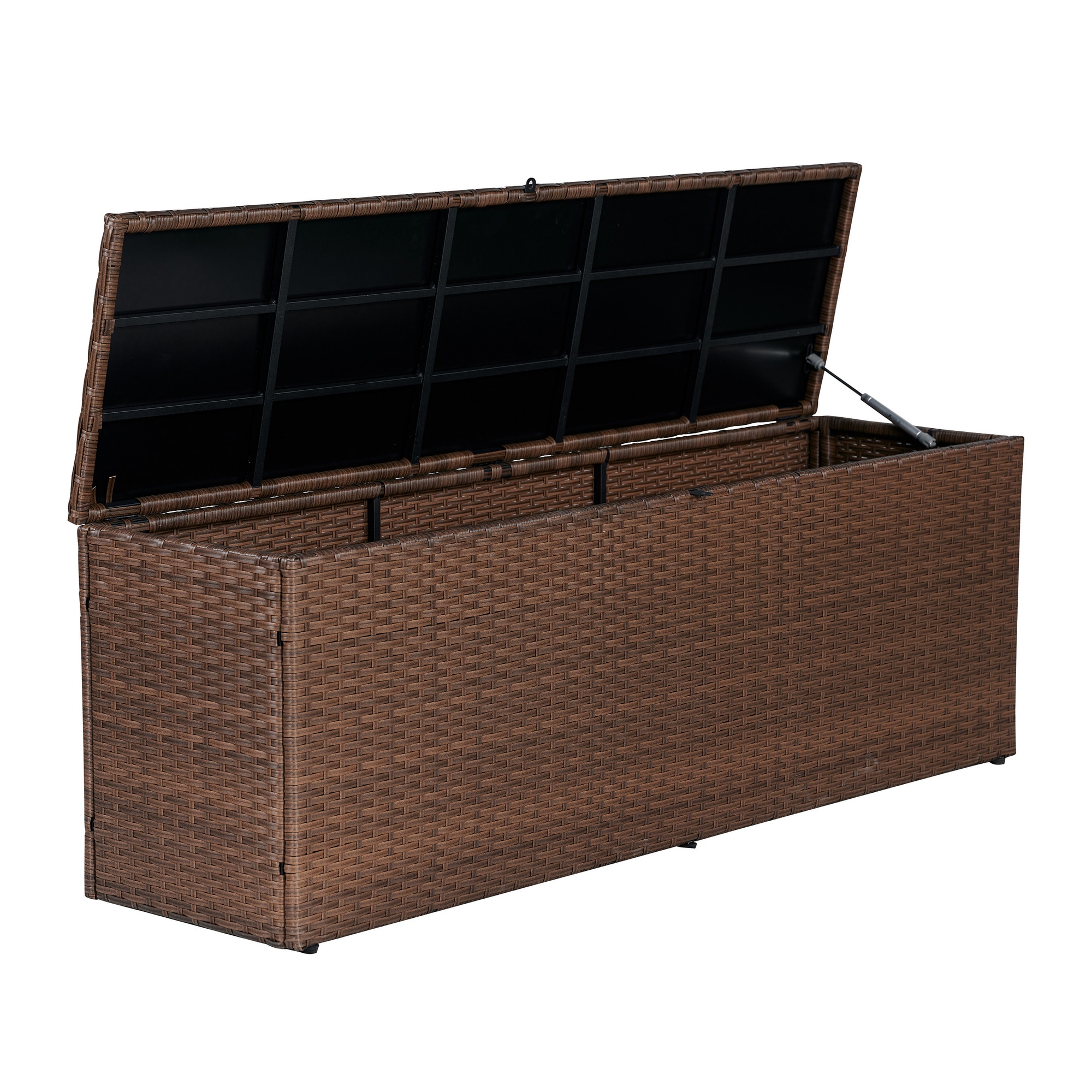 happimess TRK1002B Nino Modern Minimalist Faux Wicker 73.31-Gallon Brown Plastic Deck Box