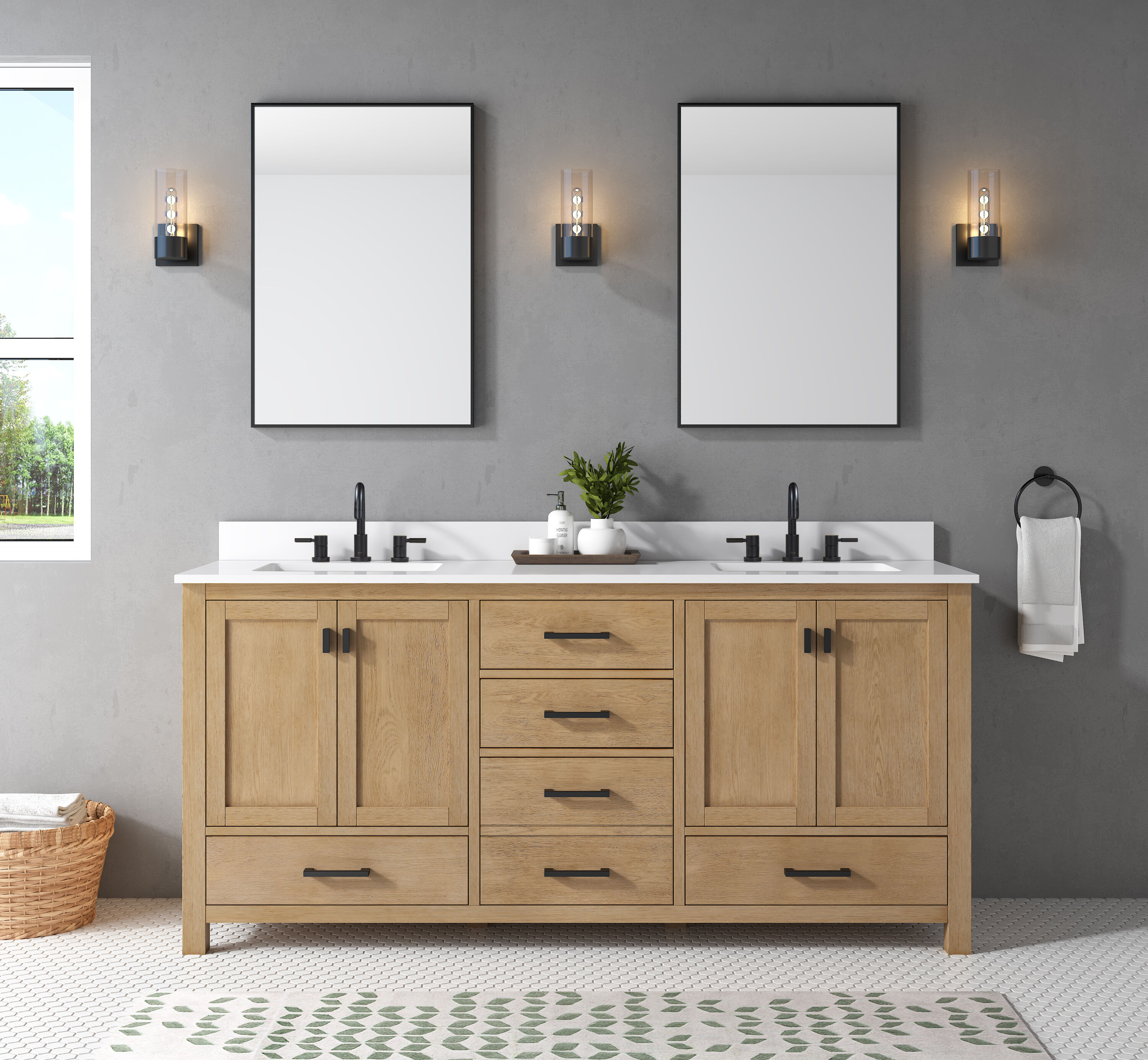 Avanity 73-in Brushed Oak Undermount Double Sink Bathroom Vanity with ...