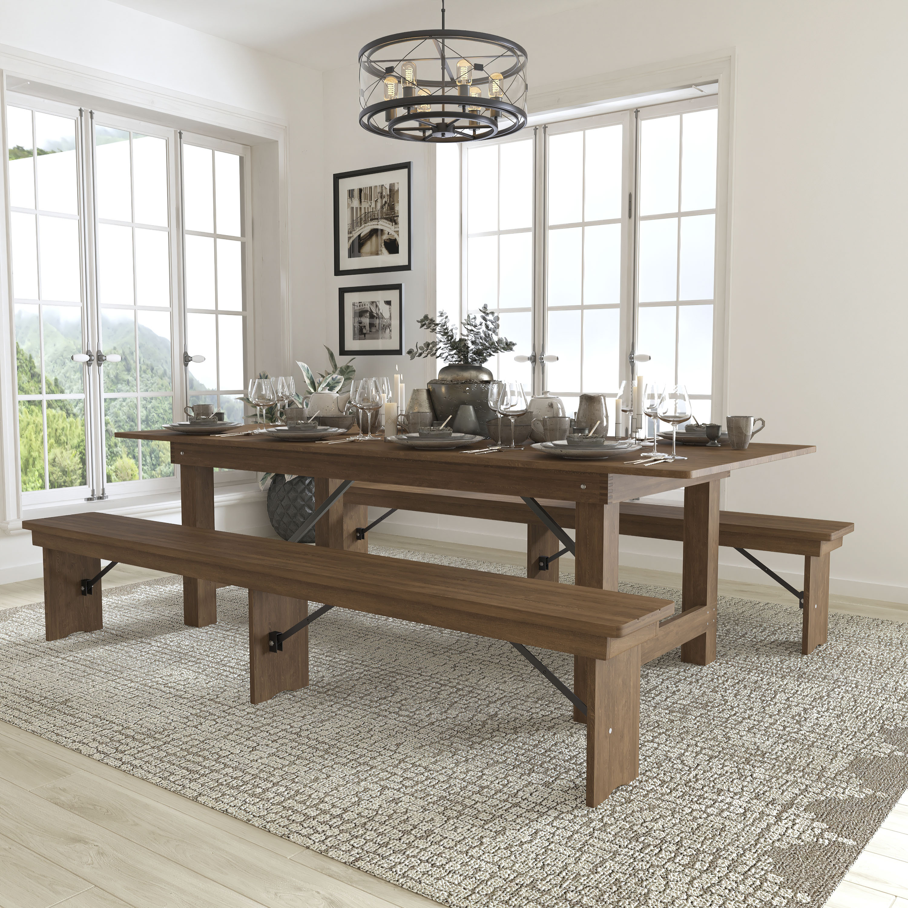 Flash Furniture 889142221203 Antique Rustic Rustic Dining Room Set with Rectangular Table ( Seats 6 )