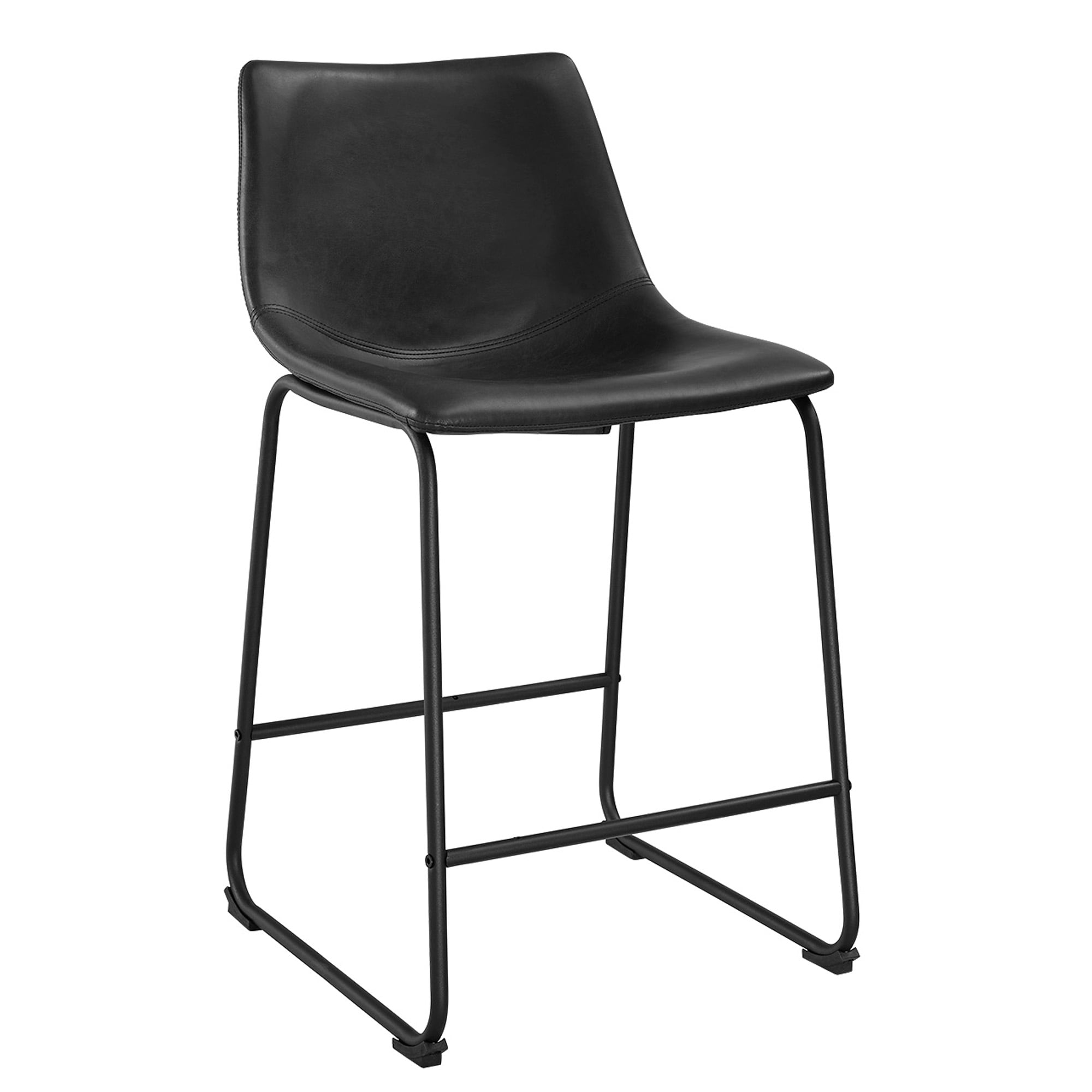 LOVMOR SF-M-B185P169310 Industrial Faux Leather Counter Stools Set of 2 Black