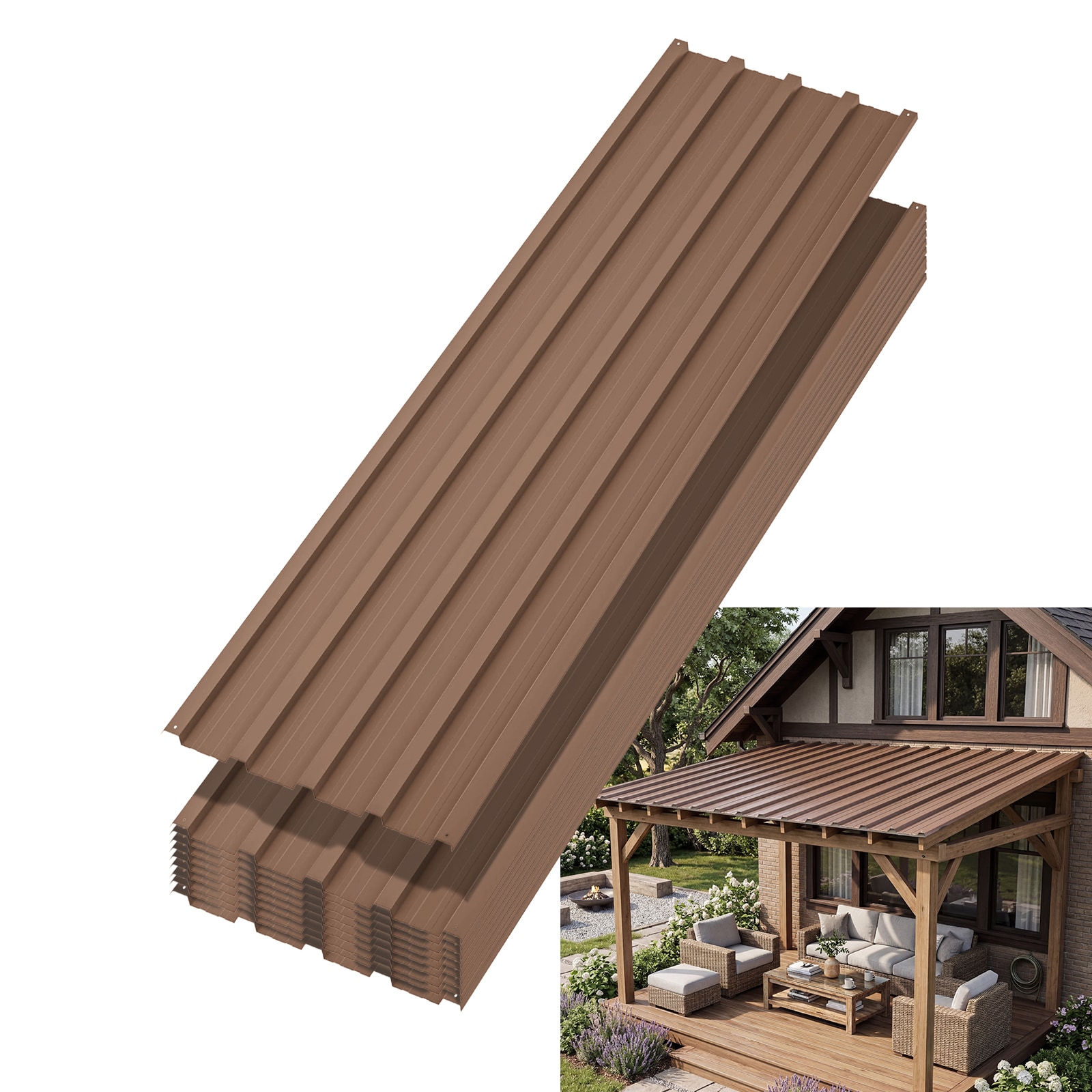 GarveeLife 10 Pack Brown Corrugated Metal Roof Panels 73.23-in L x 17.72-in W Galvanized Steel Roof Sheets