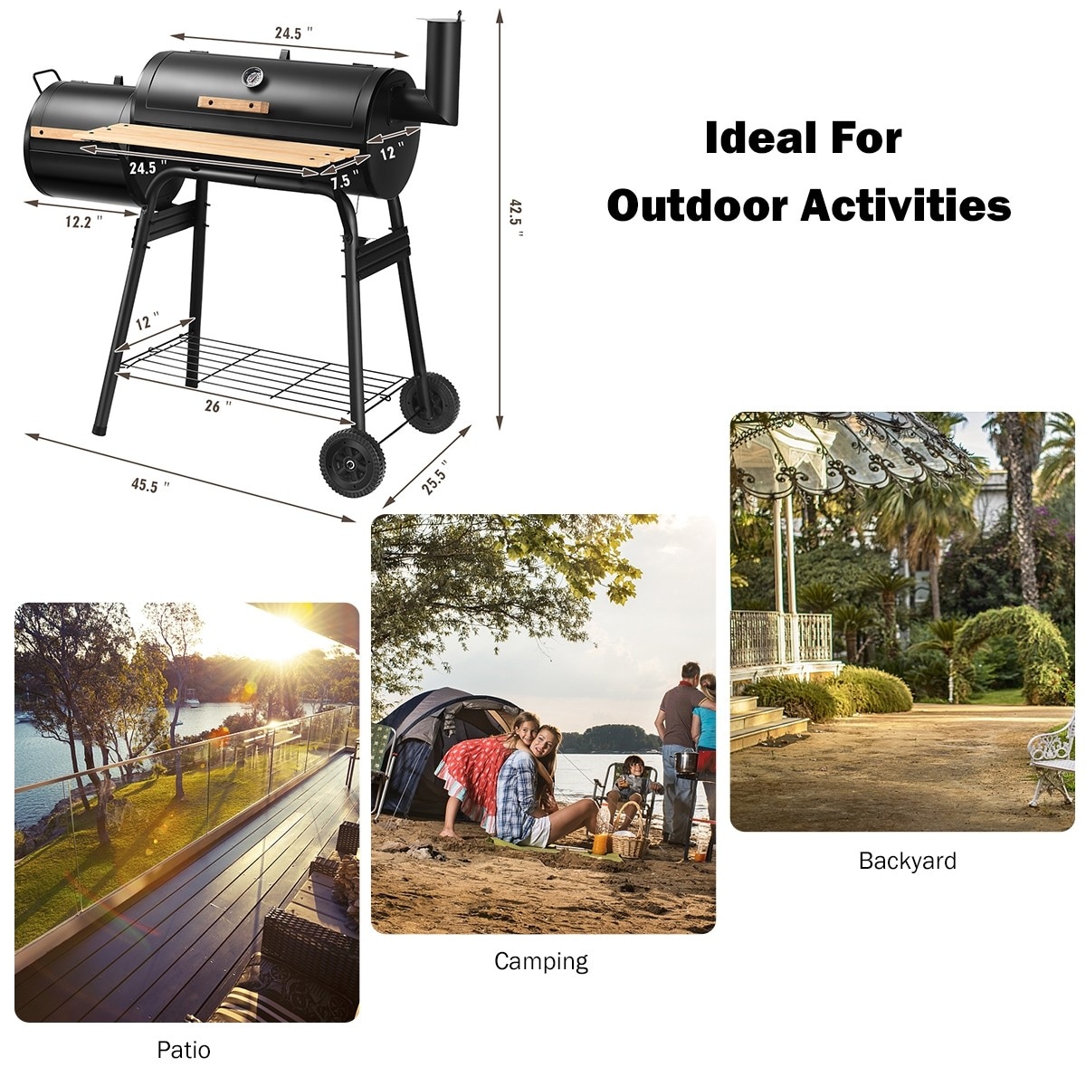 Grillz Charcoal BBQ Smoker Drill Outdoor Camping Patio Barbeque Steel Oven  - Fast Metal Roofs